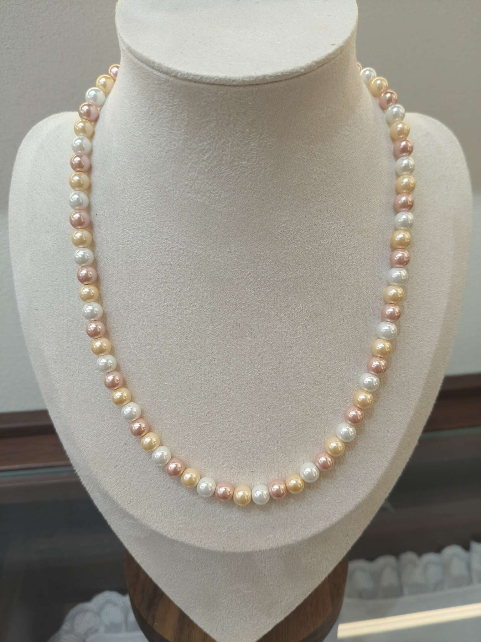 6mm混彩施家珍珠项链 近圆强光锁骨链 轻奢百搭女款颈链