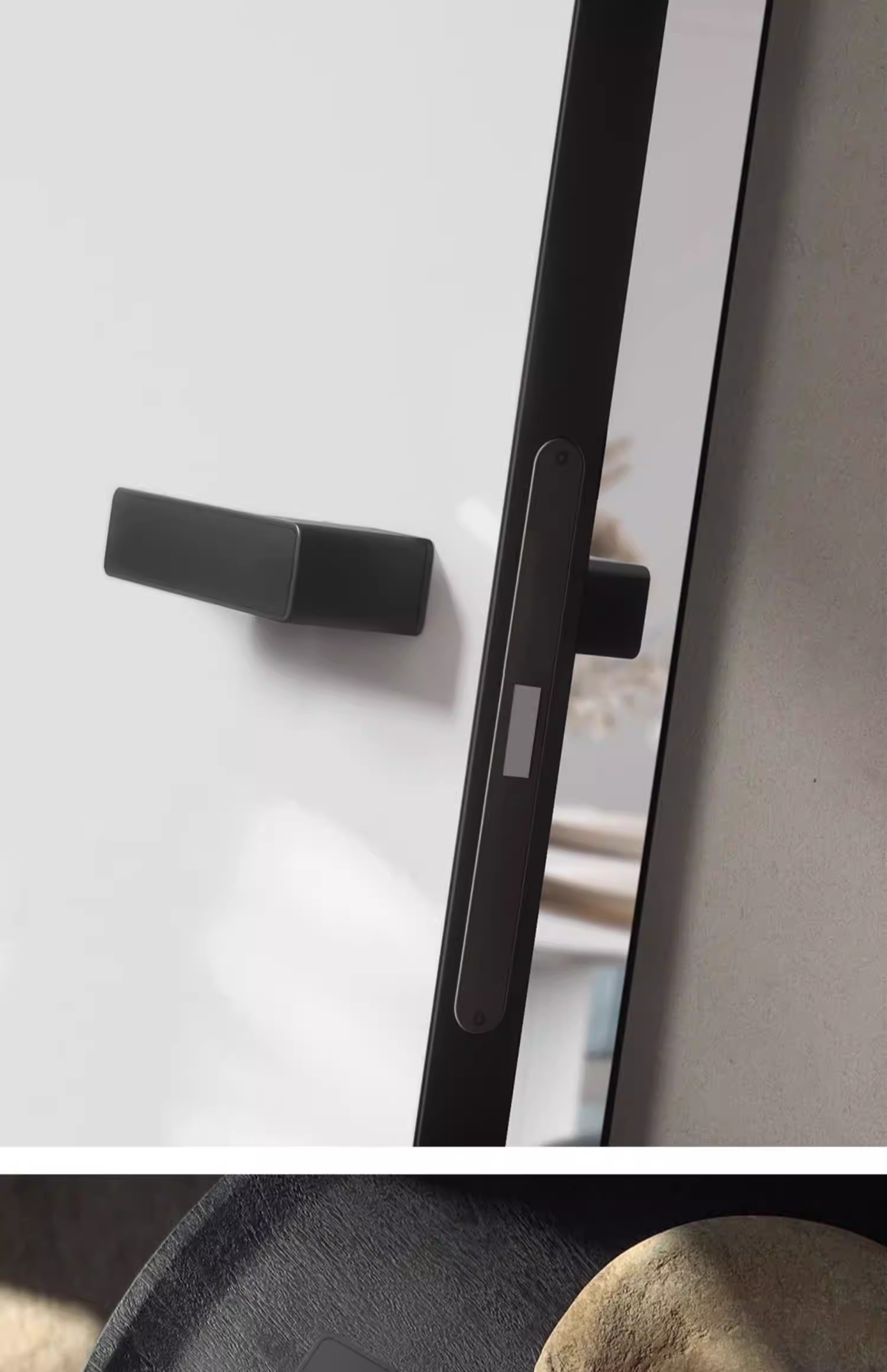 Haobao magnetic door lock for indoor bedrooms, silent black room door lock, minimalist and ecological one-line wooden door handle for home use pic 9
