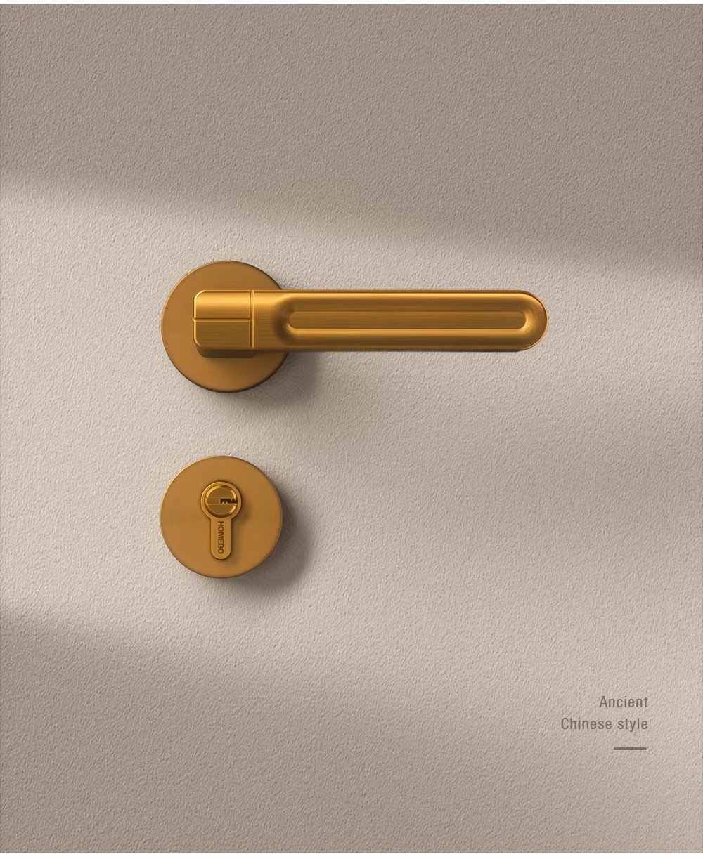 Haobao indoor bedroom yellow antique copper room door lock magnetic suction silent modern simple household solid wood door handle pic 3
