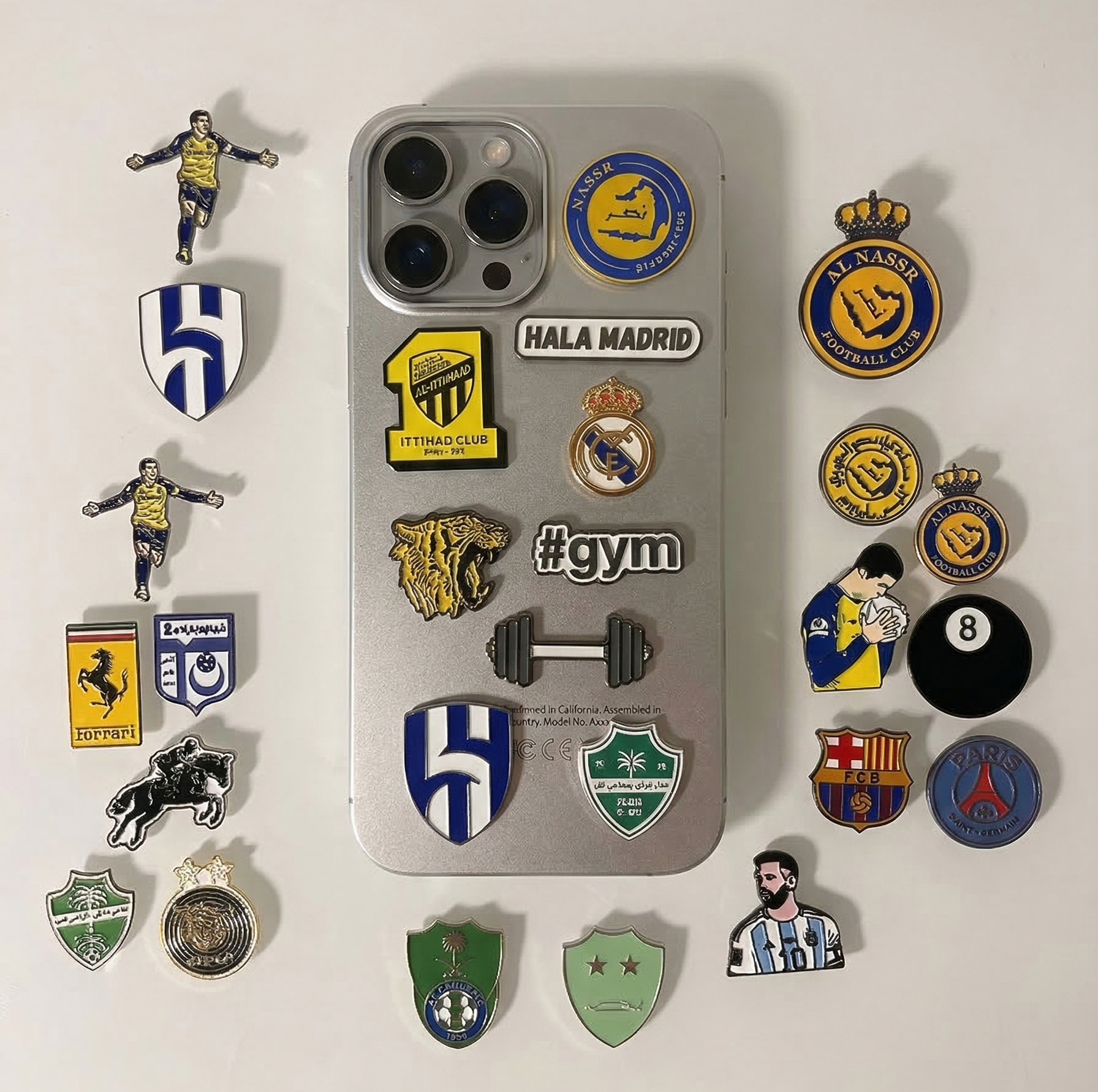 雕刻运动金属手机贴纸热销跨境促销中东徽章别针厂家