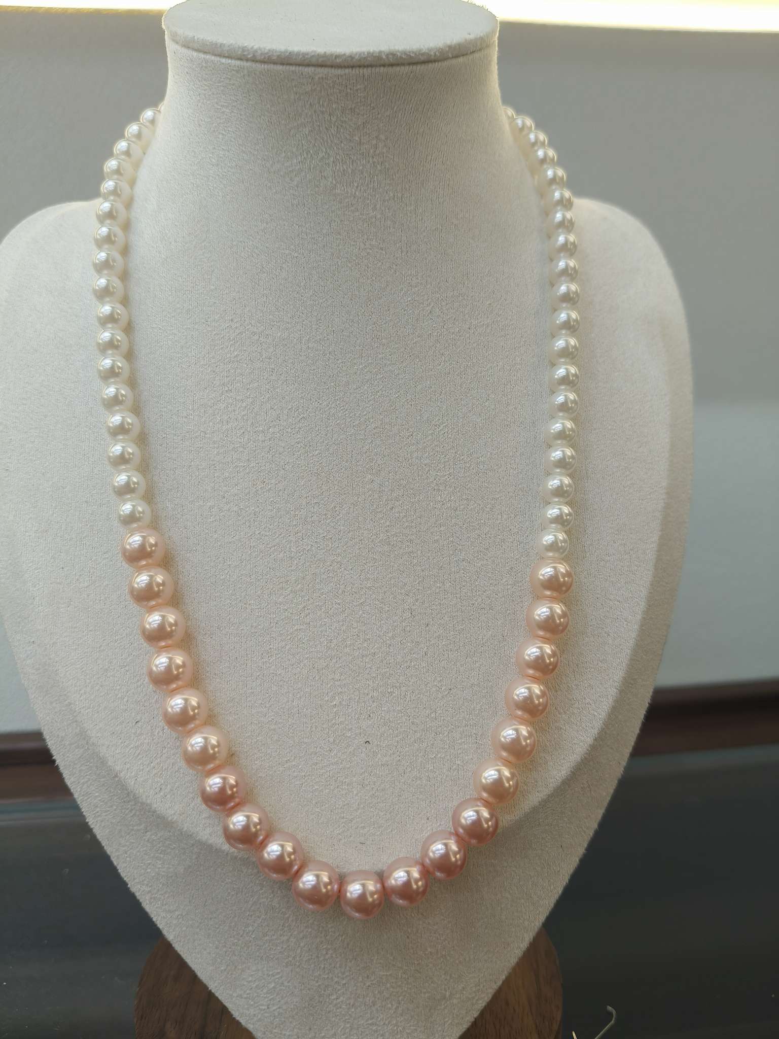 施家粉白渐变珍珠项链 强光无暇 温柔气质锁骨链