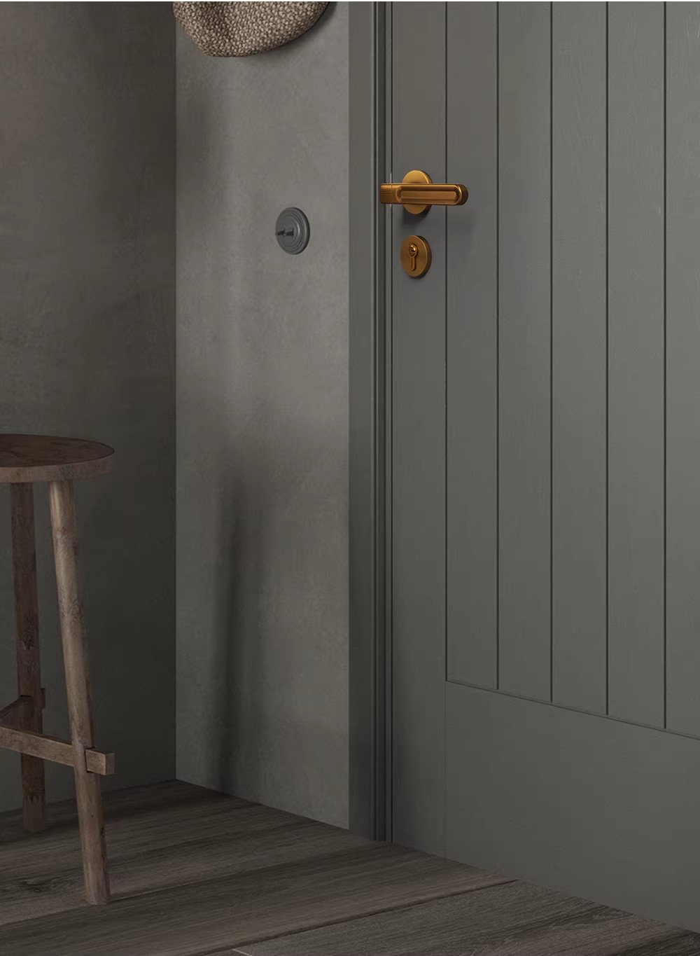 Haobao indoor bedroom yellow antique copper room door lock magnetic suction silent modern simple household solid wood door handle pic 10
