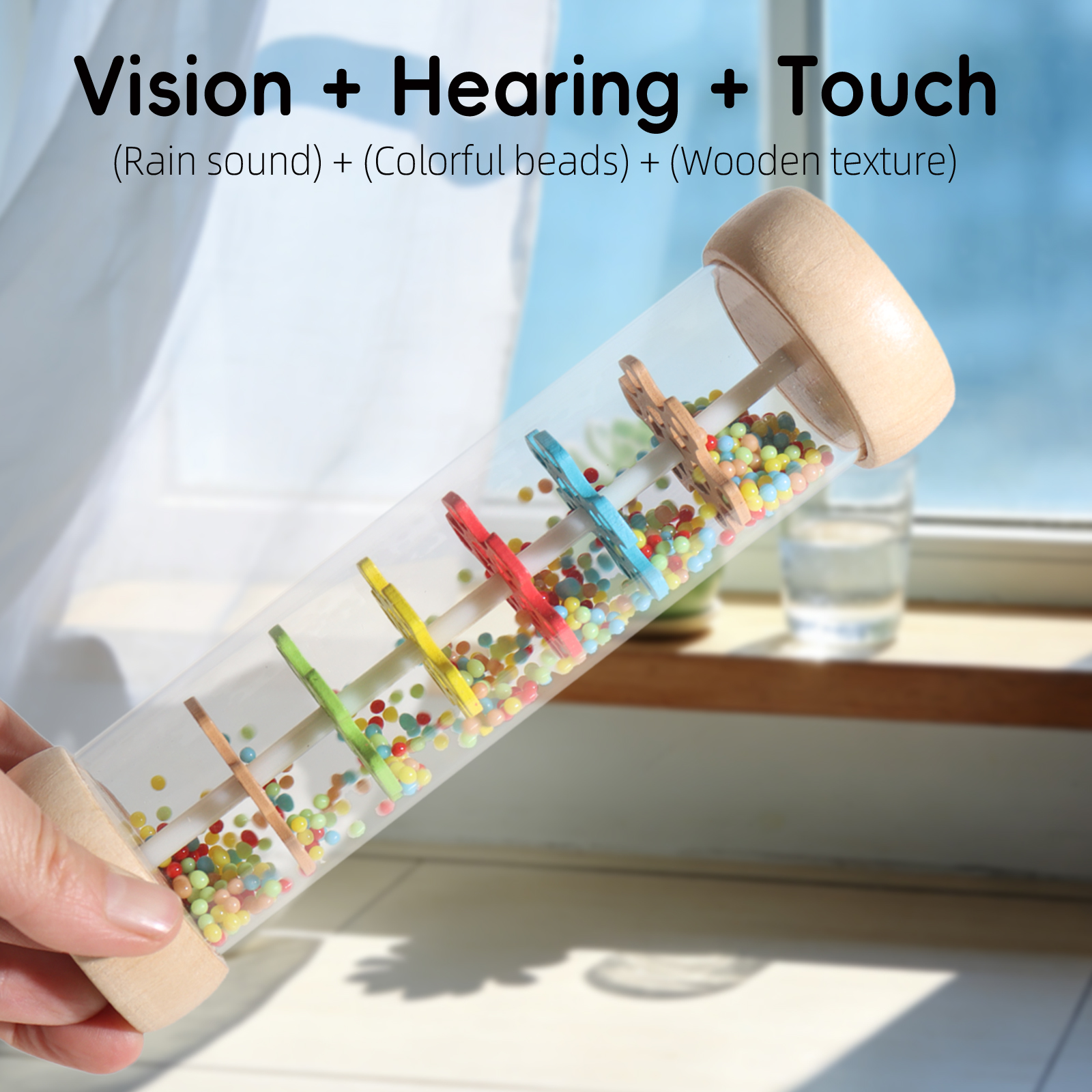 Colorful rain sound tube toys, transparent cylindrical tubes, multi-color gears, colorful small balls, Montessori sensory early education orff Musical Instruments, simulating infant rainbow clouds, rain sound tubes, auditory ringing bells, percussion music teaching AIDS Item Picture