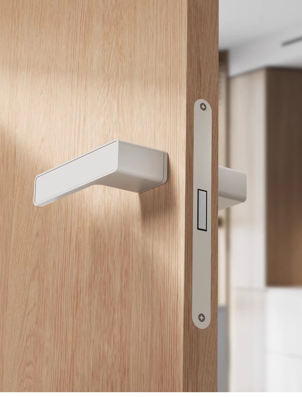 Haobao door lock, indoor magnetic suction silent room, white bedroom, home simple ecological one-line lock, minimalist door handle pic 9