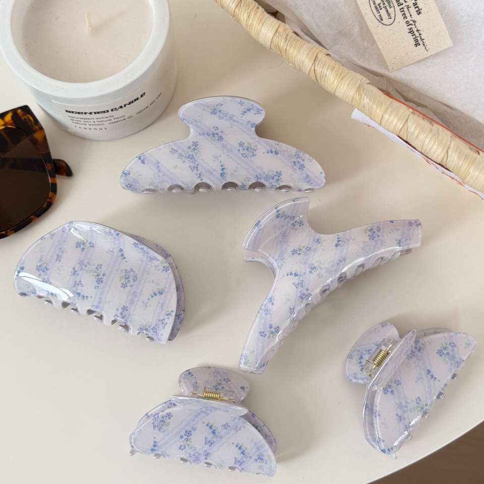 奶雾蓝碎花抓夹法式温柔少女发夹小众高级感新款后脑勺盘发鲨鱼夹发夹发饰发卡抓夹亚克力儿童发夹发卡抓夹亚克力儿童发夹发饰发卡