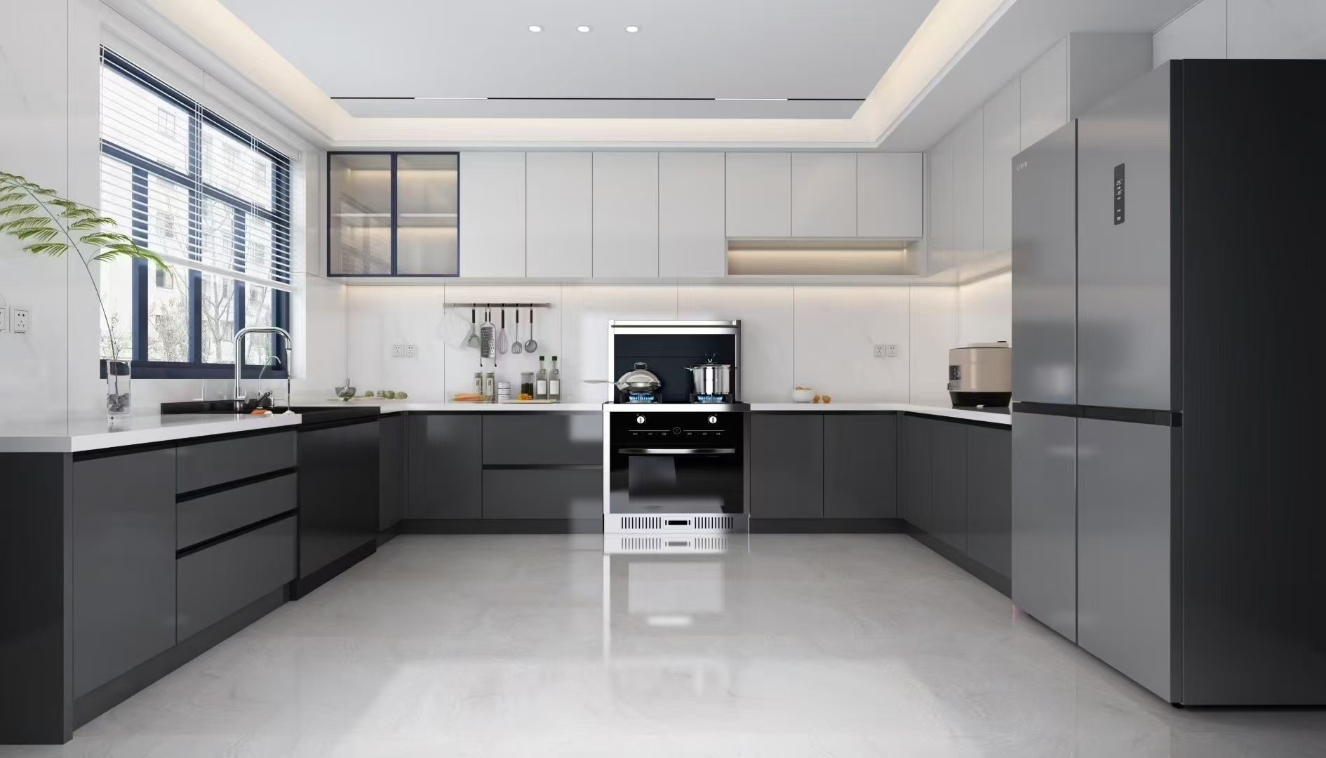 The multi-functional storage rack and stainless steel kitchenware for the overall kitchen storage combination of the University of Science and Technology