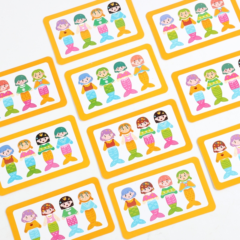 Expression dress-up matching column puzzle, children's educational Jenga, baby building blocks, large particle early education toys, mermaid style, expression style, two options available, wooden box storage box Item Picture