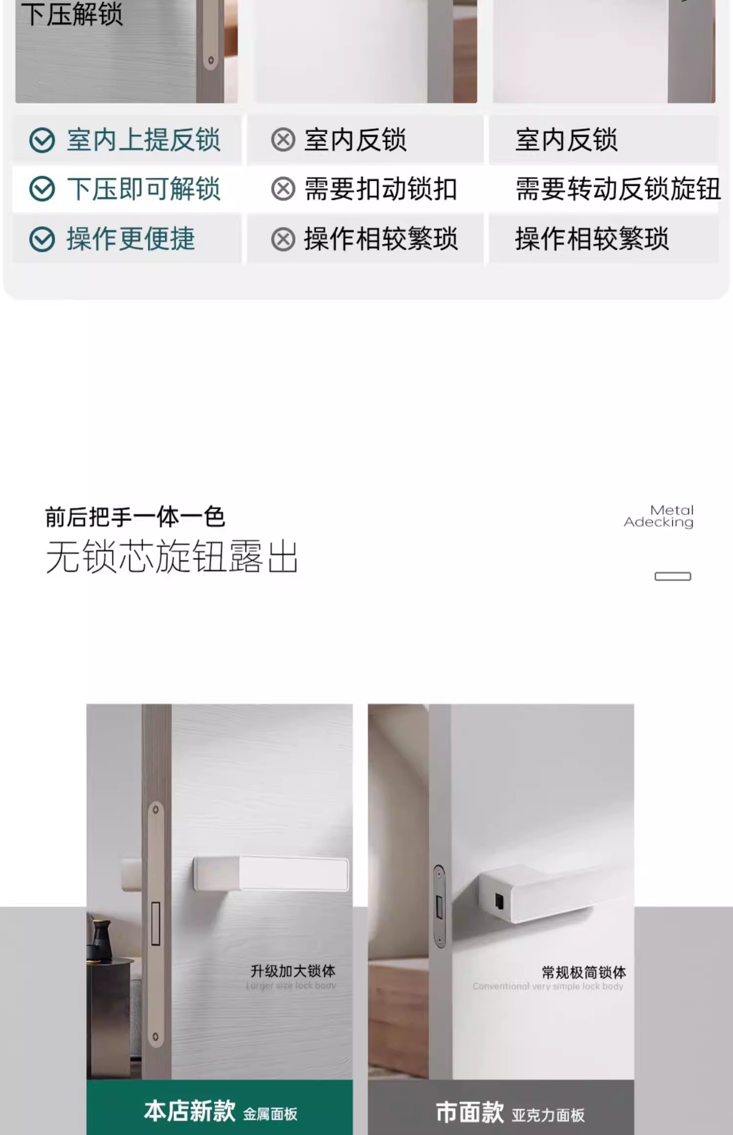 Haobao door lock, indoor magnetic suction silent room, white bedroom, home simple ecological one-line lock, minimalist door handle pic 4