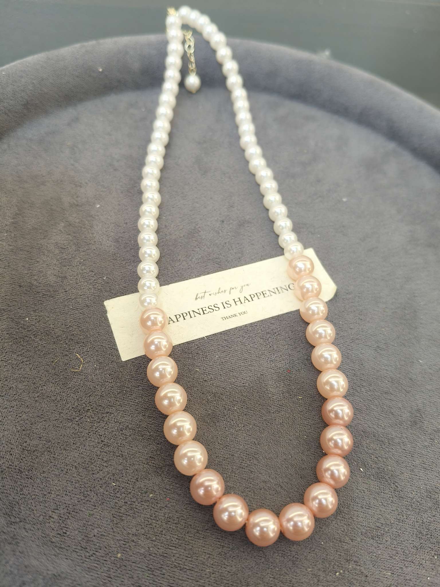 施家粉白渐变珍珠项链 强光无暇 温柔气质锁骨链白底实物图