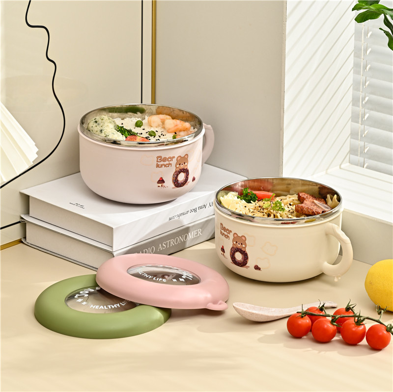 The students in Room M73-5898 have exquisite and cute cartoon-patterned round lunch boxes and portable bowls made of 304 stainless steel details Picture
