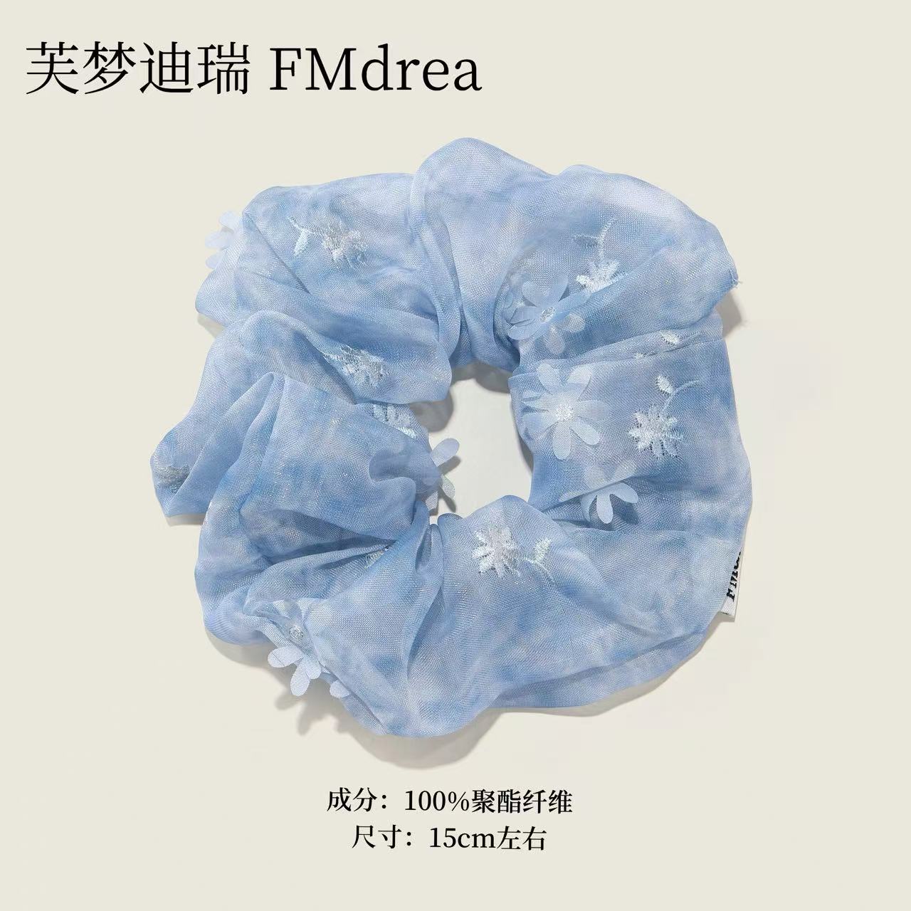 粉色蓝色花卉刺绣丝质发圈大肠发圈整盒电话线皮筋发饰详情2