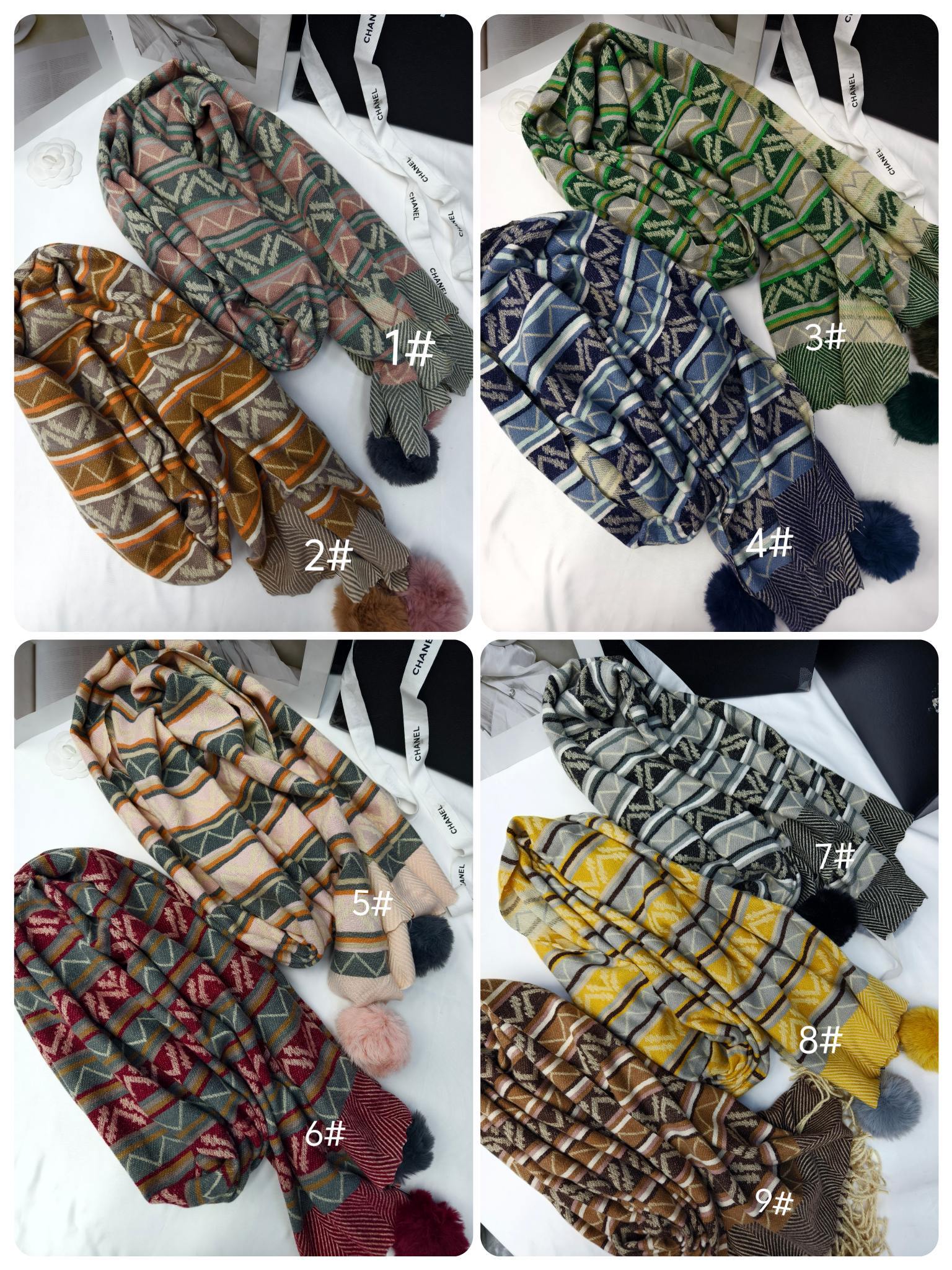 Cross-border scarf wholesale e-commerce live streaming supply chain, new jacquard V-shaped wavy tassels and pom-poms Specification image