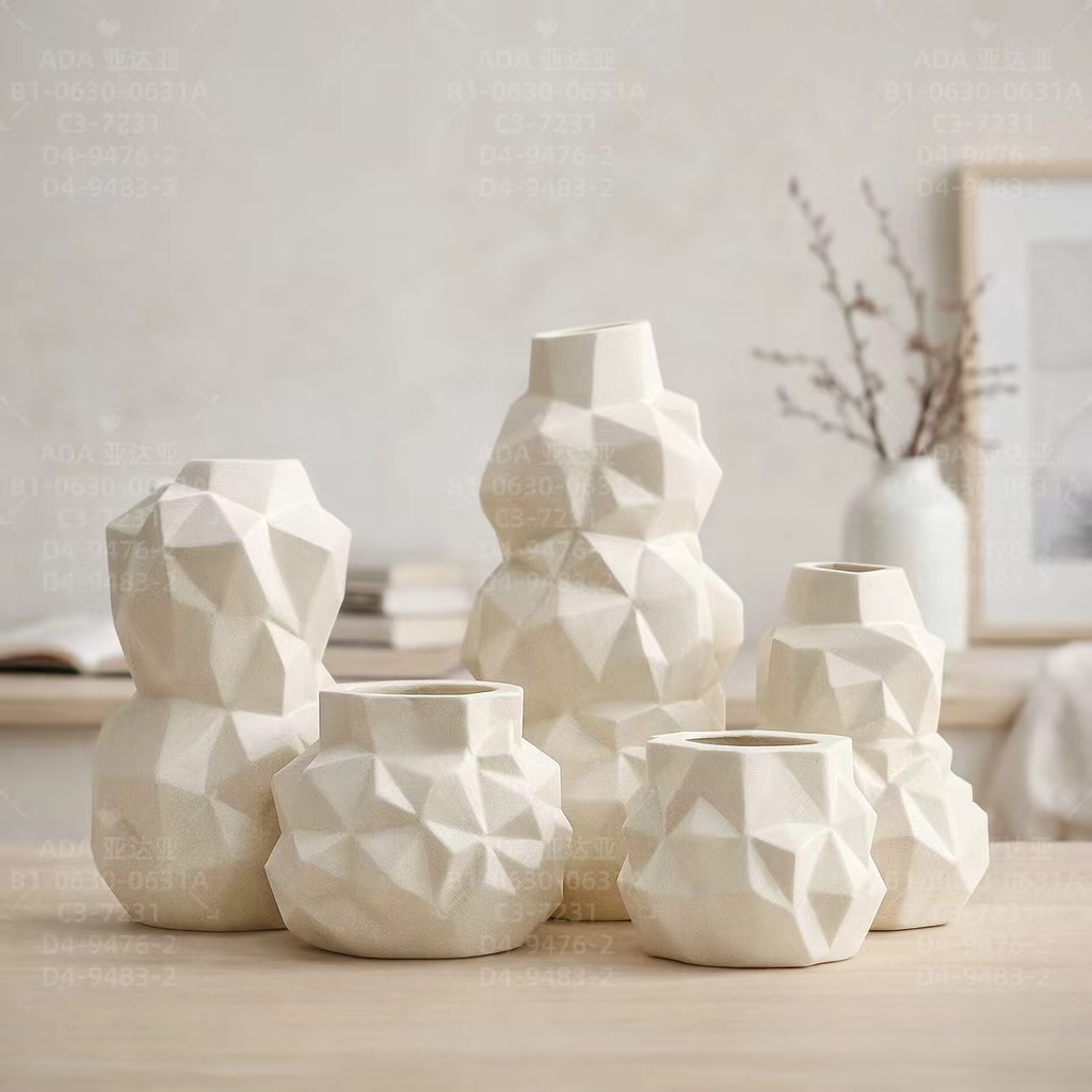几何陶瓷花瓶 电镀菱形干花花器 客厅玄关高级感装饰摆件