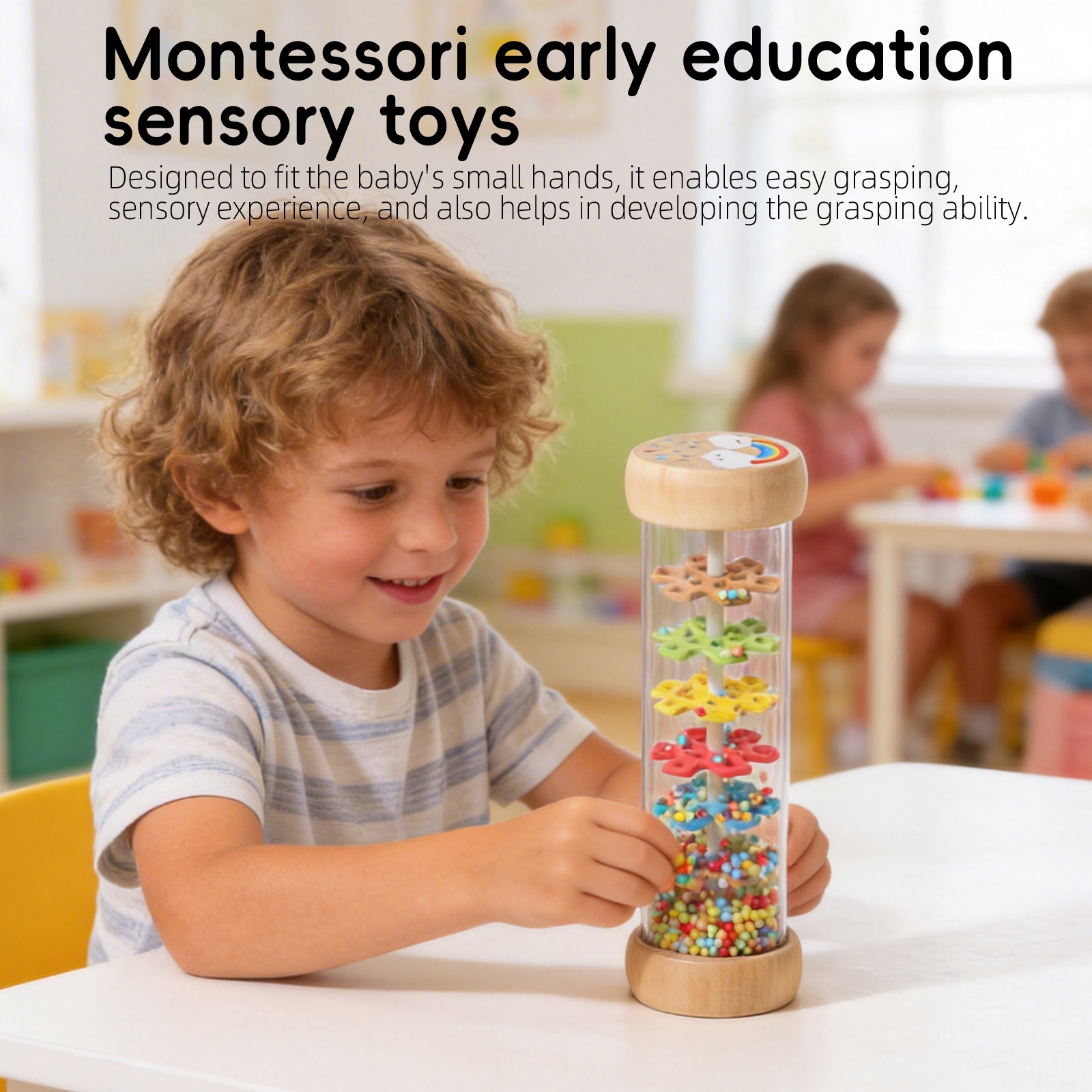 Colorful rain sound tube toys, transparent cylindrical tubes, multi-color gears, colorful small balls, Montessori sensory early education orff Musical Instruments, simulating infant rainbow clouds, rain sound tubes, auditory ringing bells, percussion music teaching AIDS details Picture
