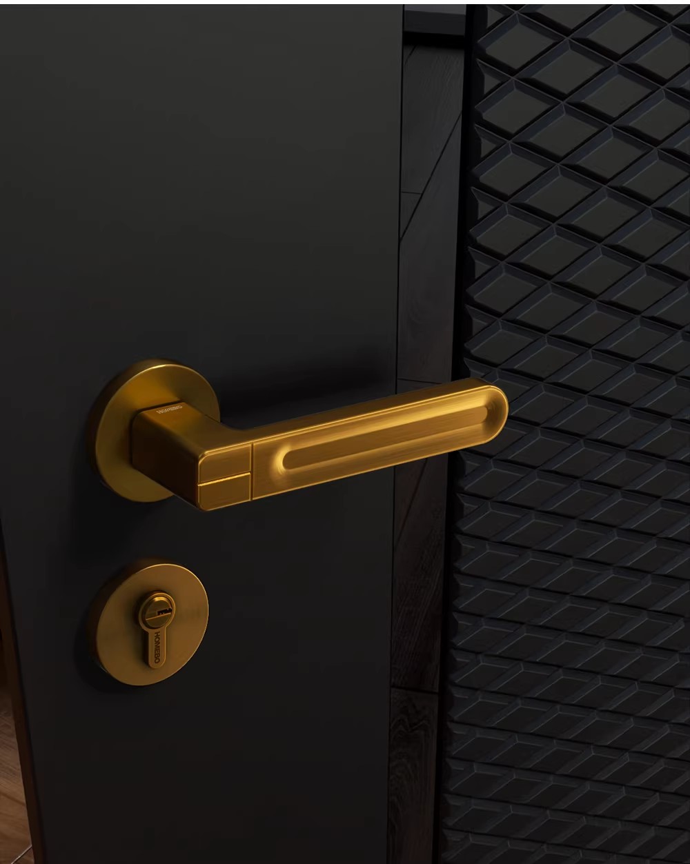 Haobao indoor bedroom yellow antique copper room door lock magnetic suction silent modern simple household solid wood door handle pic 7