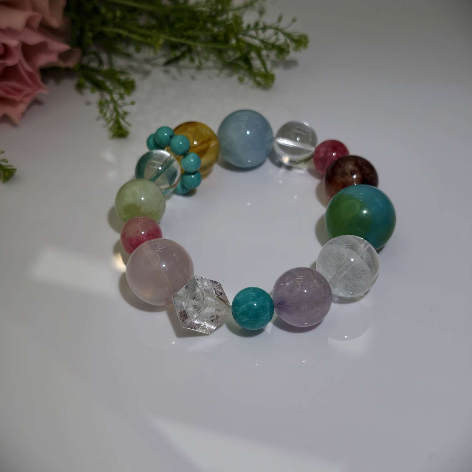 黄水晶白幽灵天然白阿塞拉丝绿萤石粉水晶天河石黄水方糖天然水晶22mm白底实物图