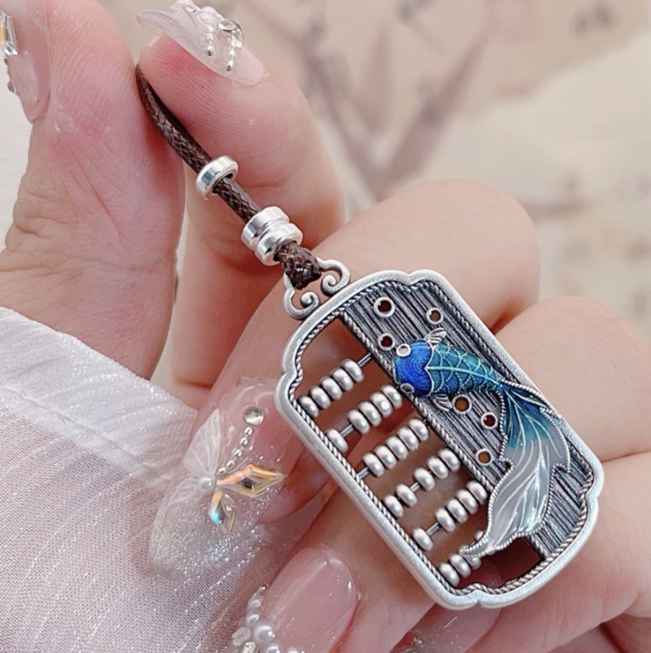 足银999算盘吊坠金鱼珐琅彩