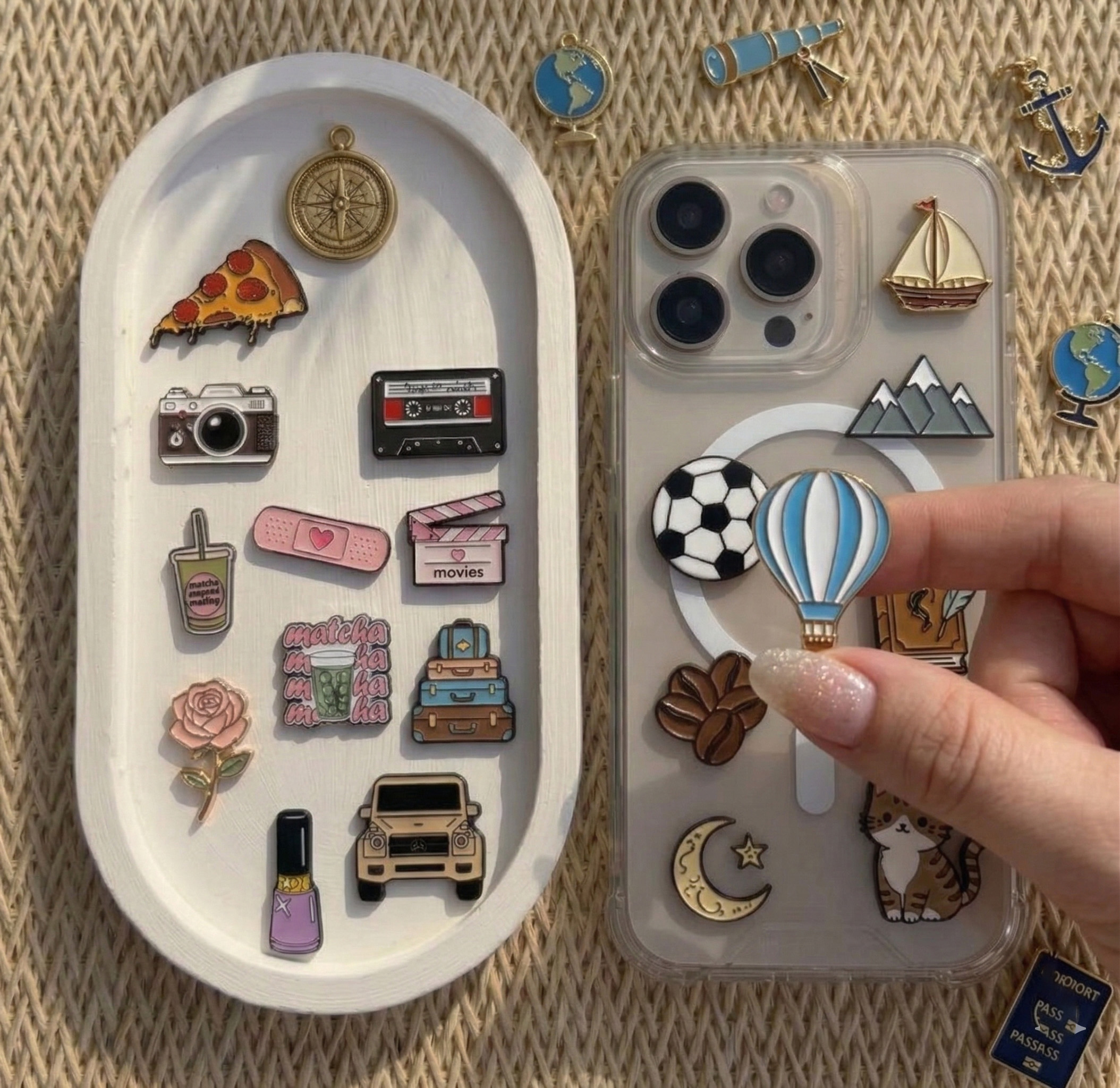 定制手机贴纸金属徽章抹茶金属翻领别针，适用于手机