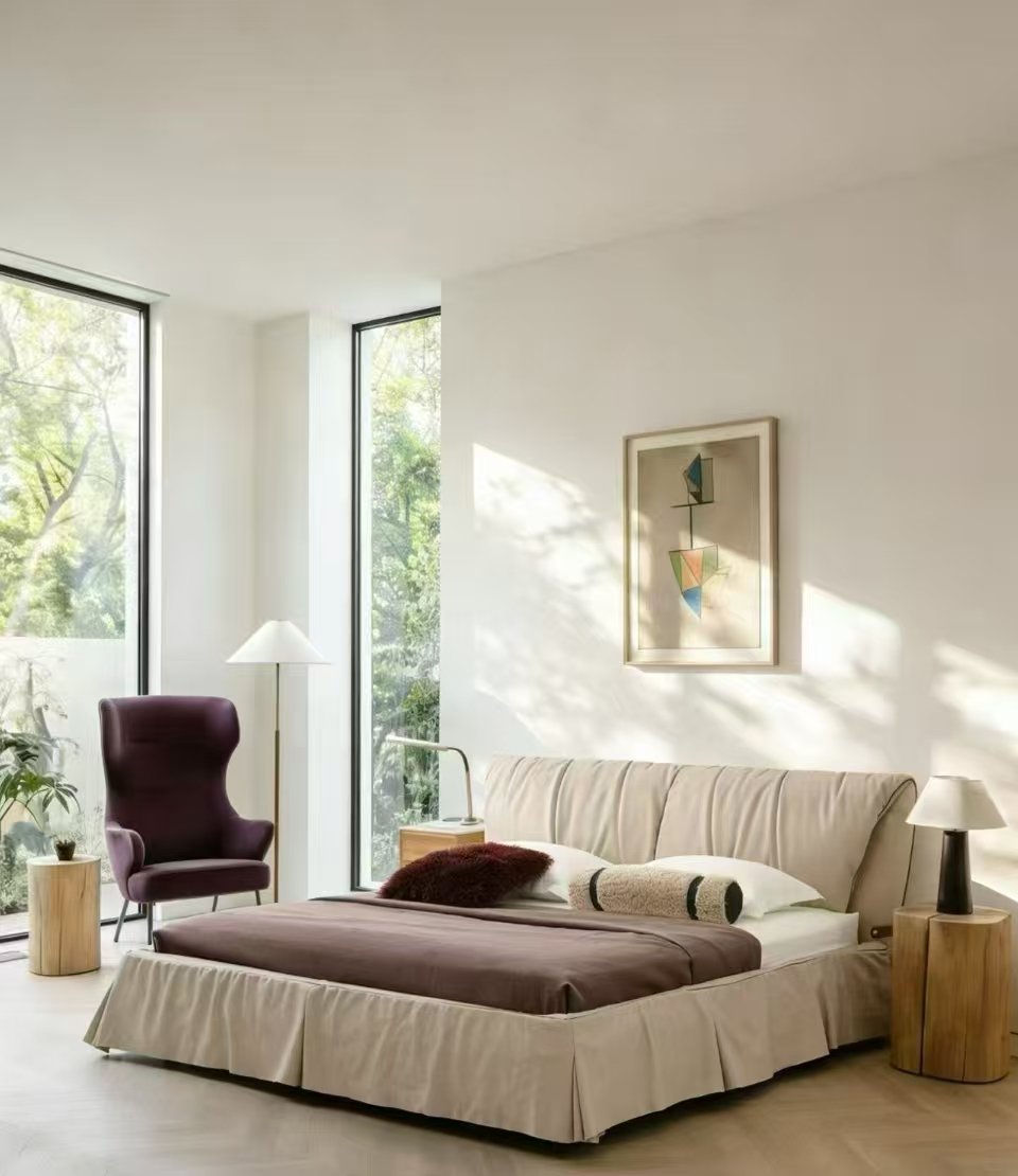 席梦思现代卧室床 1.8米双人床实木床简约北欧风家具