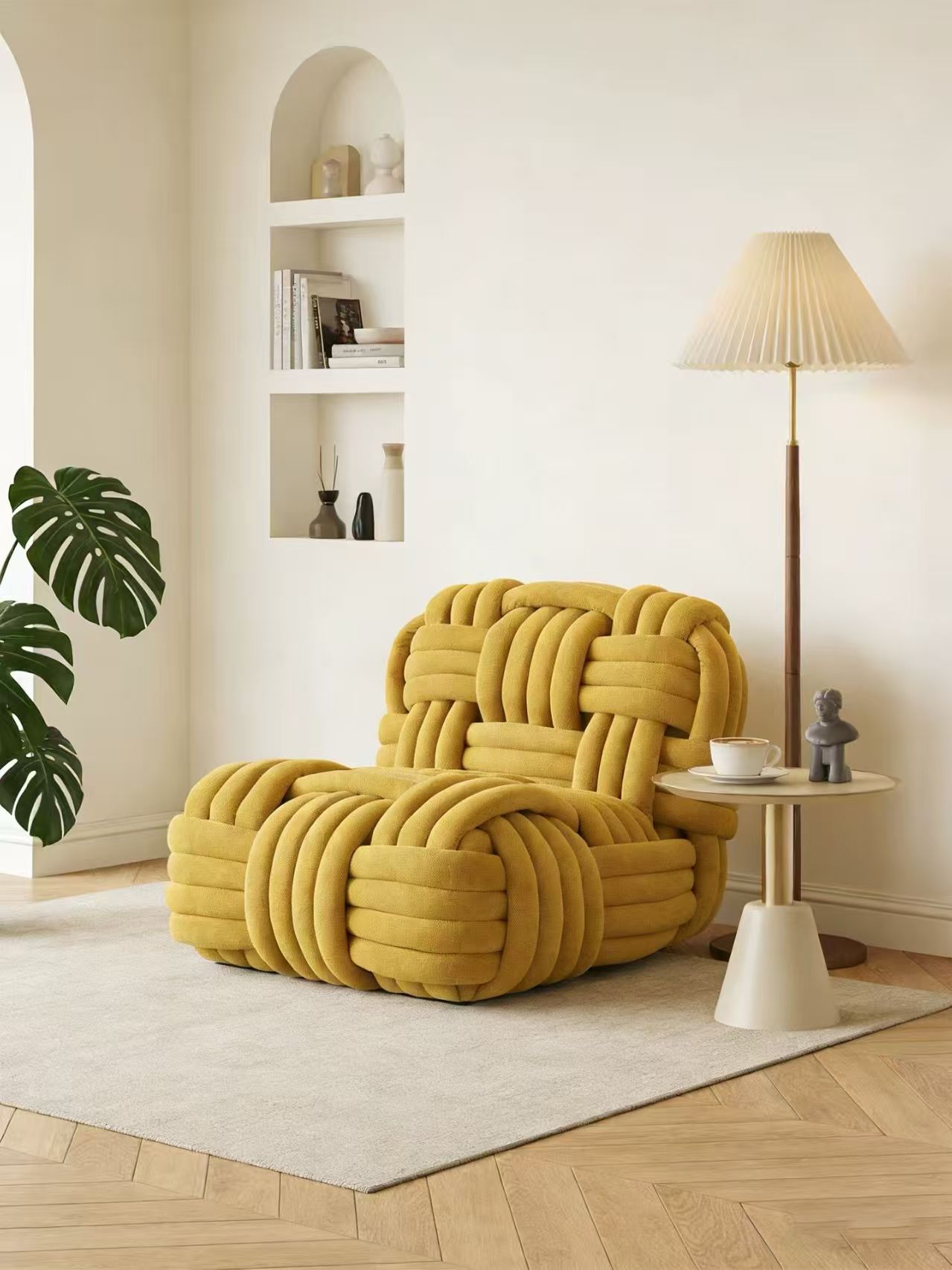 席梦思黄色编织风格沙发家具 休闲舒适客厅沙发软装