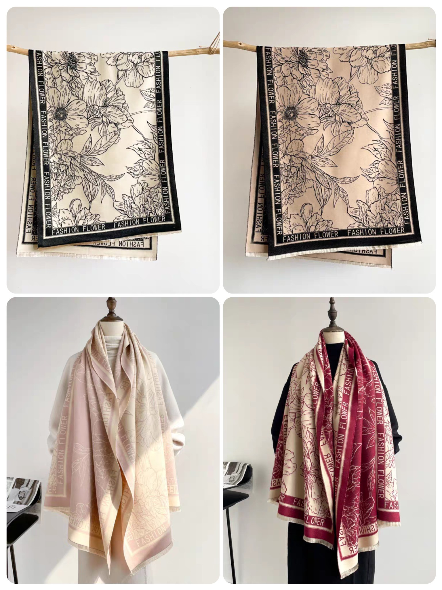 Cross-border scarf wholesale e-commerce live streaming supply chain, new high-speed jacquard letter frame flower Item Picture