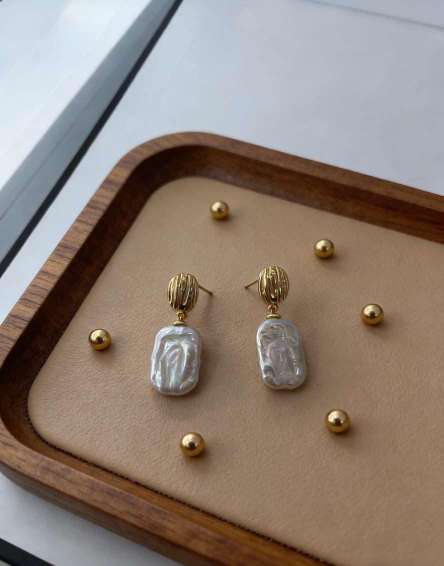 巴洛克淡水珍珠耳环耳夹时尚饰品女款简约优雅清新设计感