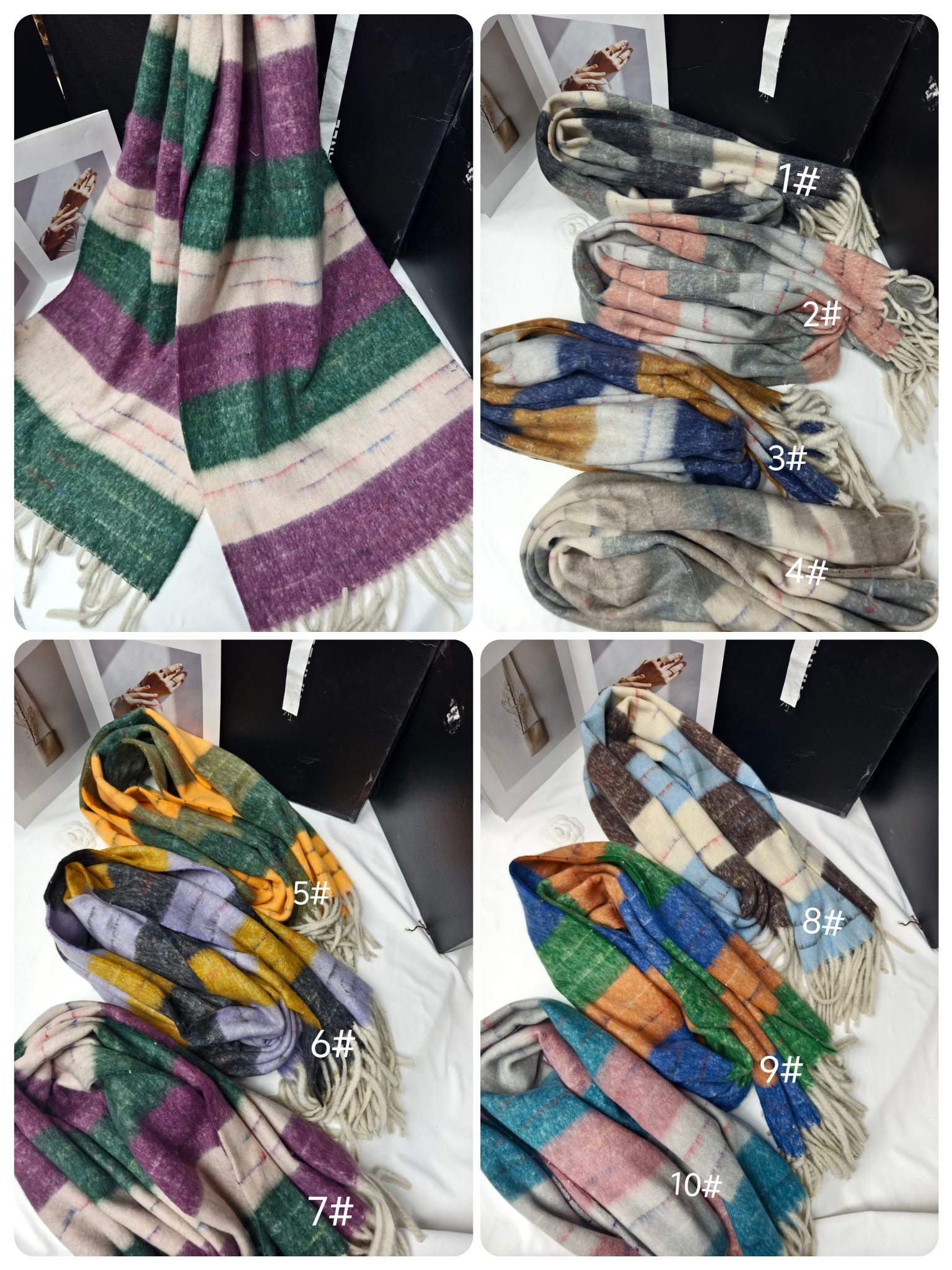 Cross-border wholesale of scarves, e-commerce live streaming supply chain, new velvet segment dyed horizontal stripes Item Picture