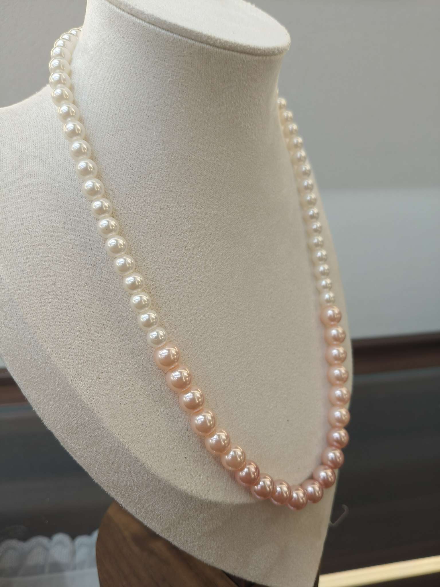 施家粉白渐变珍珠项链 强光无暇 温柔气质锁骨链产品图