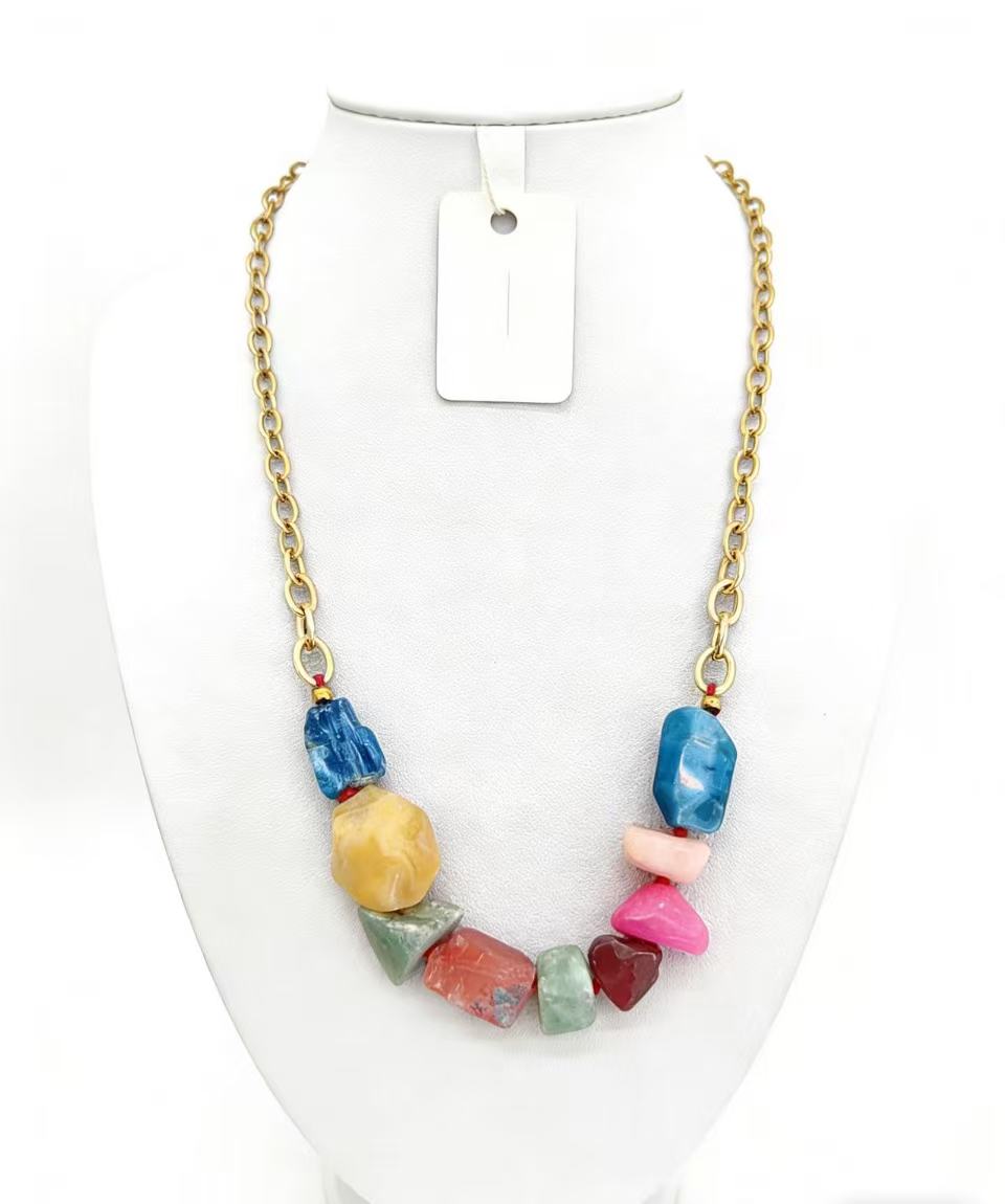 天然石珍珠项链女款拼接气质彩色宝石珍珠链条