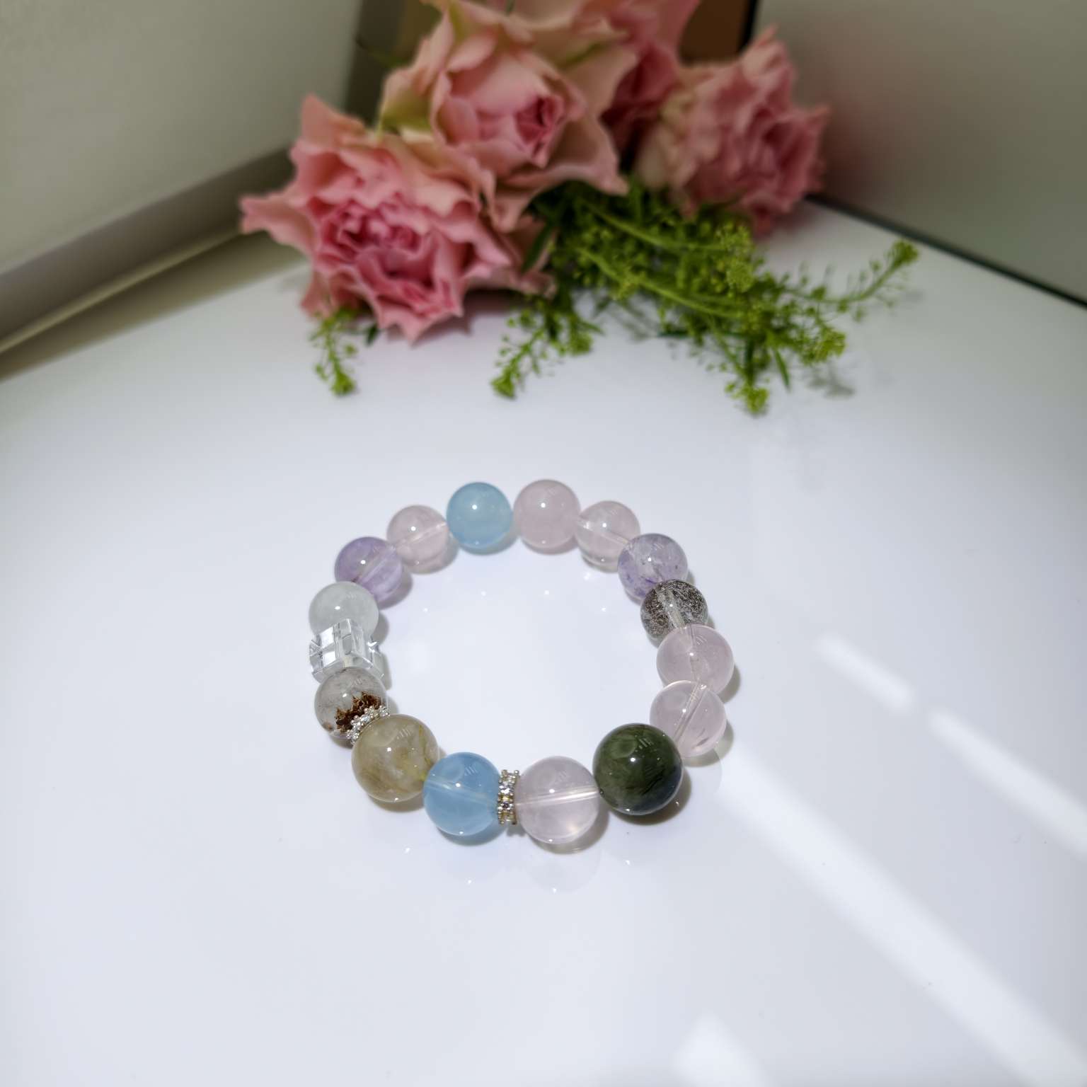 绿幽灵海蓝宝绿发晶白幽灵白水晶薰衣草紫水晶黄水晶白水方糖十二生肖开运手串卯兔专属水晶手串