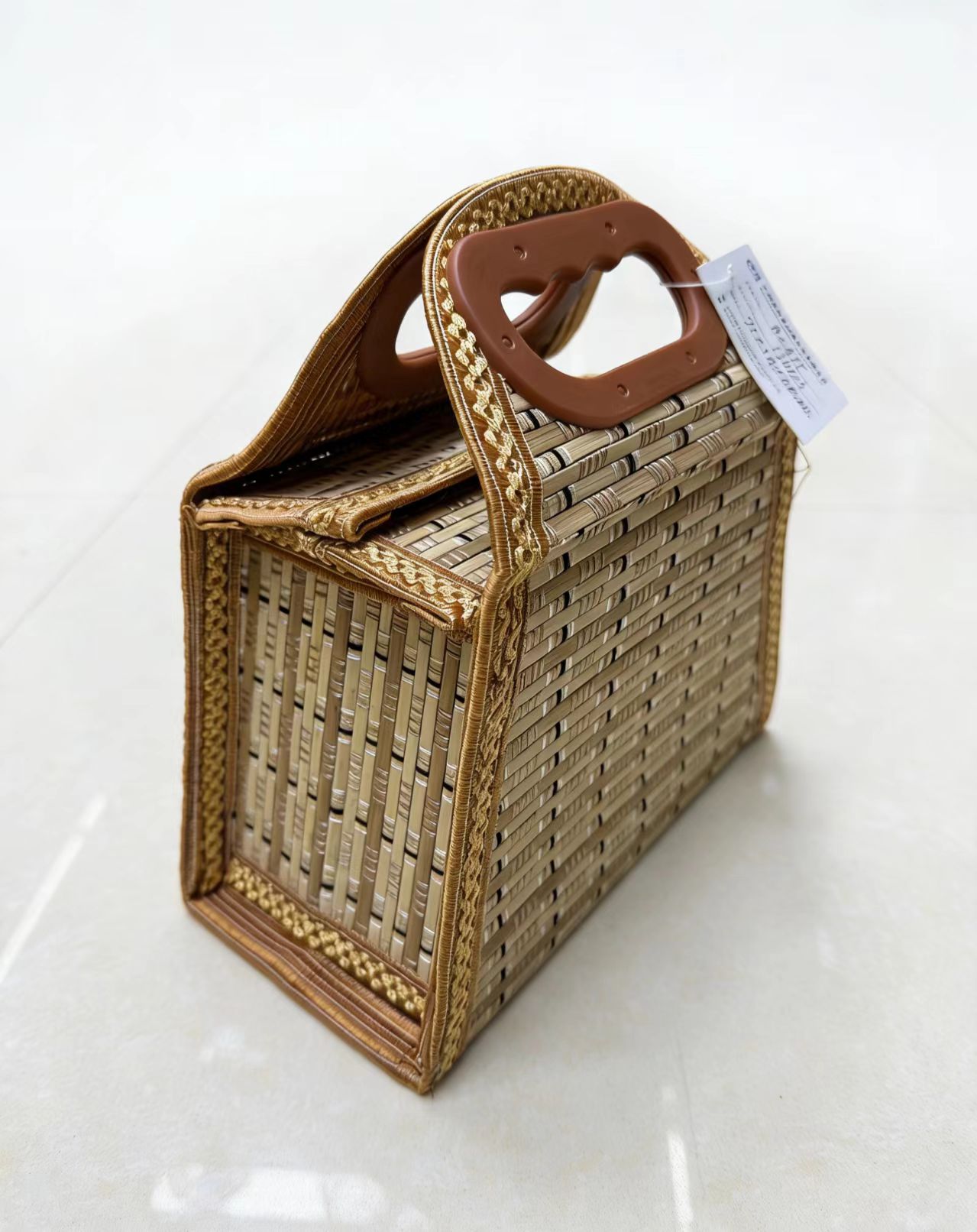 竹编手提包女文艺沙滩挎包包包女竹编简约设计感女包双拎包女士包包产品图