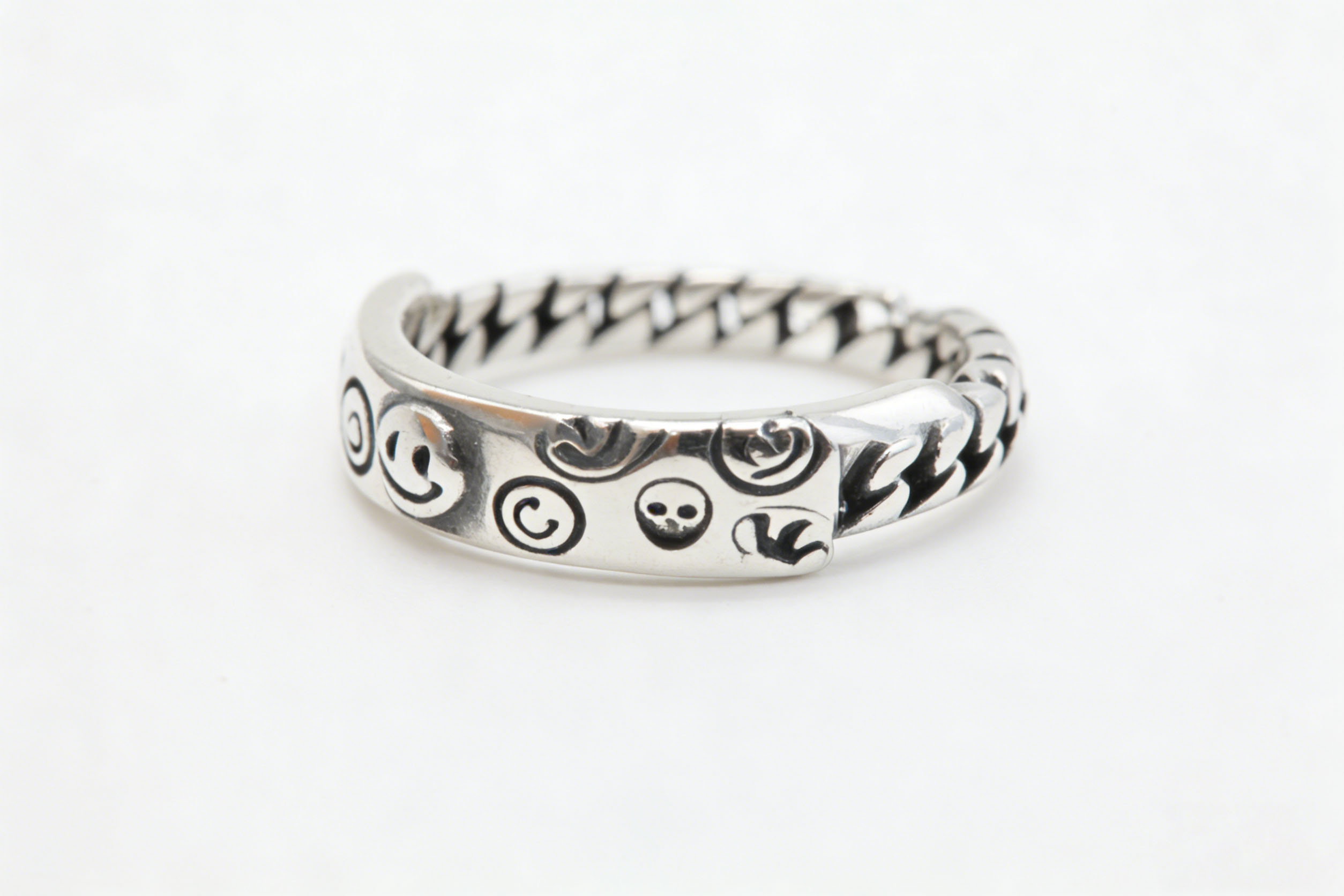 AWAYI  925 纯银笑脸涂鸦开口戒指 复古做旧卡通表情指环 小众设计感食指戒