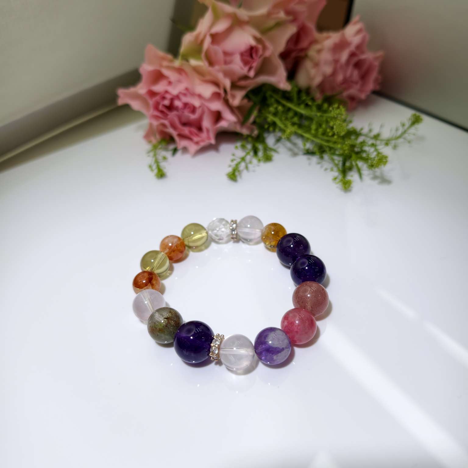 四季幽灵白水晶红胶花黄水晶白水晶钻切白阿塞黄塔晶巴西紫水晶草莓晶紫兔毛白水晶乌拉圭紫水晶十二生肖开运手串午马专属水晶手串