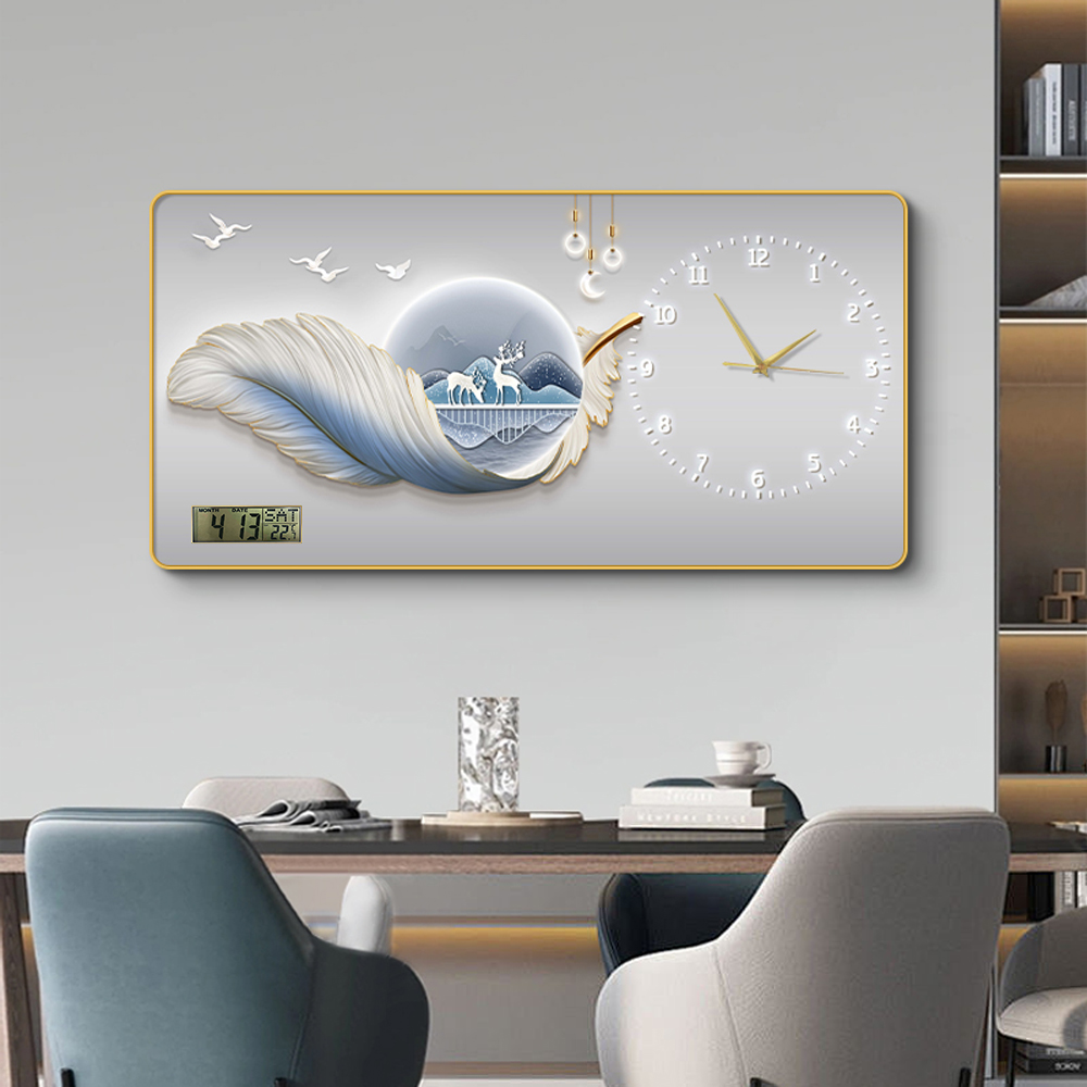 New fashionable, modern and luxurious wall clock, creative foyer, dining room decoration, home wall art, PVC frame, perpetual calendar, large screen, functional display clock Application Scenario