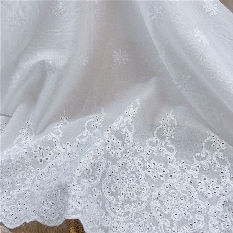 Lace fabric, all-cotton hollowed-out embroidered fabric, cotton thread, double-sided three-dimensional embroidered clothing dress, pure cotton embroidered fabric Item Picture