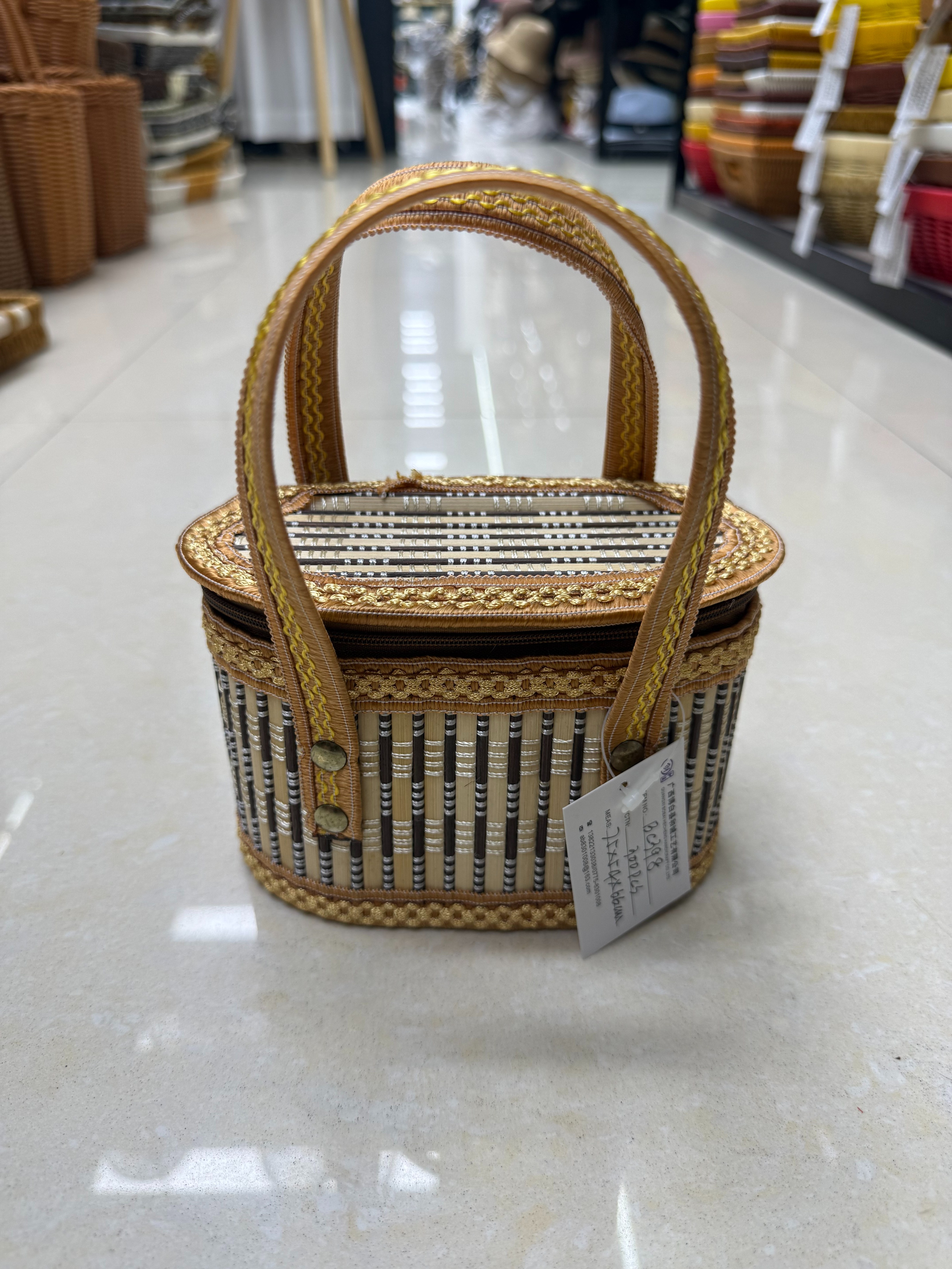 水果竹篮礼品篮礼篮鲜花包装编筐篮编织篮伴手礼竹编篮喜糖日常收纳篮家居美学礼篮送餐篮可折叠省空间印花拉链提篮复古风详情图3