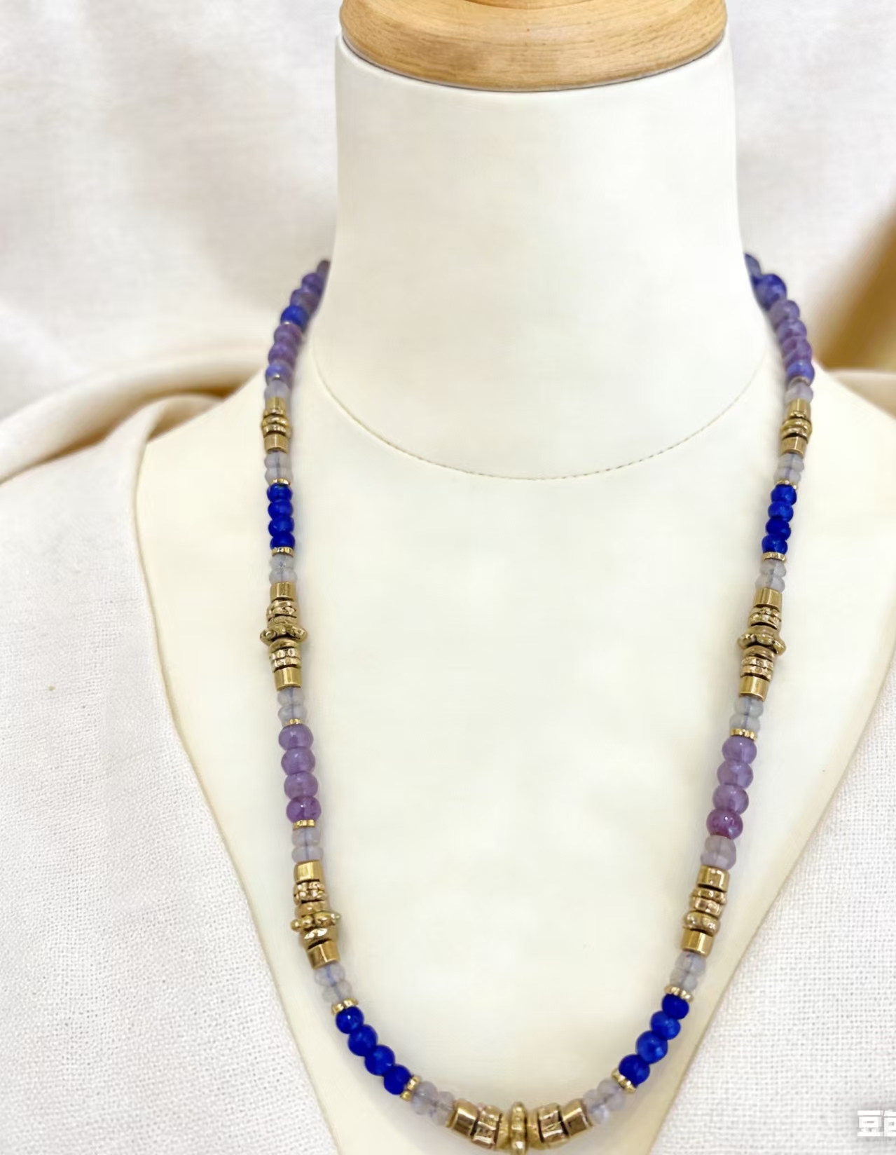 天然石项链女款气质克莱因蓝软陶拼接项链 轻奢彩珠 复古小众设计感颈饰