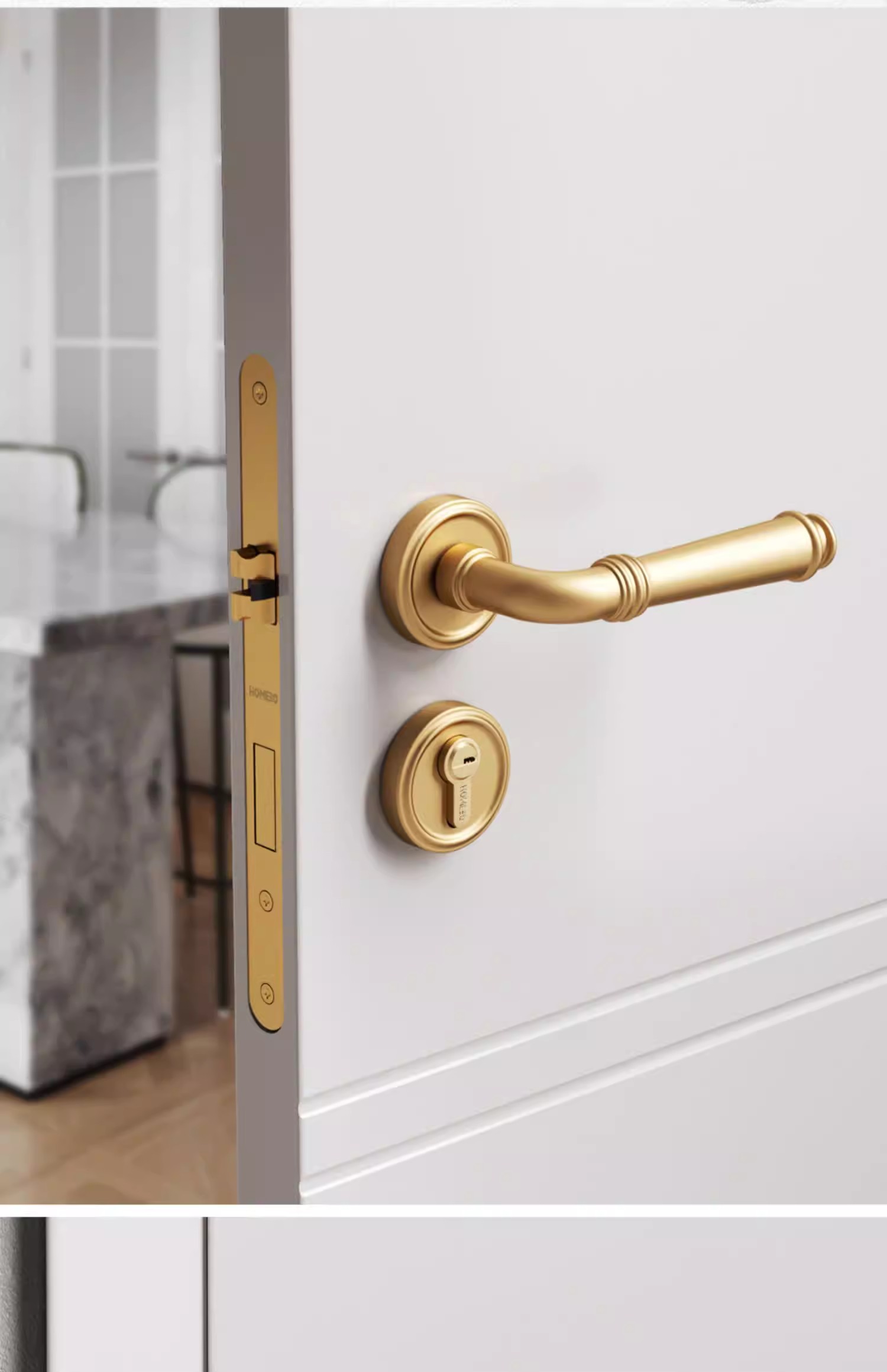 Haobao Golden Bedroom Door Lock, French light Luxury interior split solid wood Door handle, Home magnetic Silent Door Lock PDV pic 6