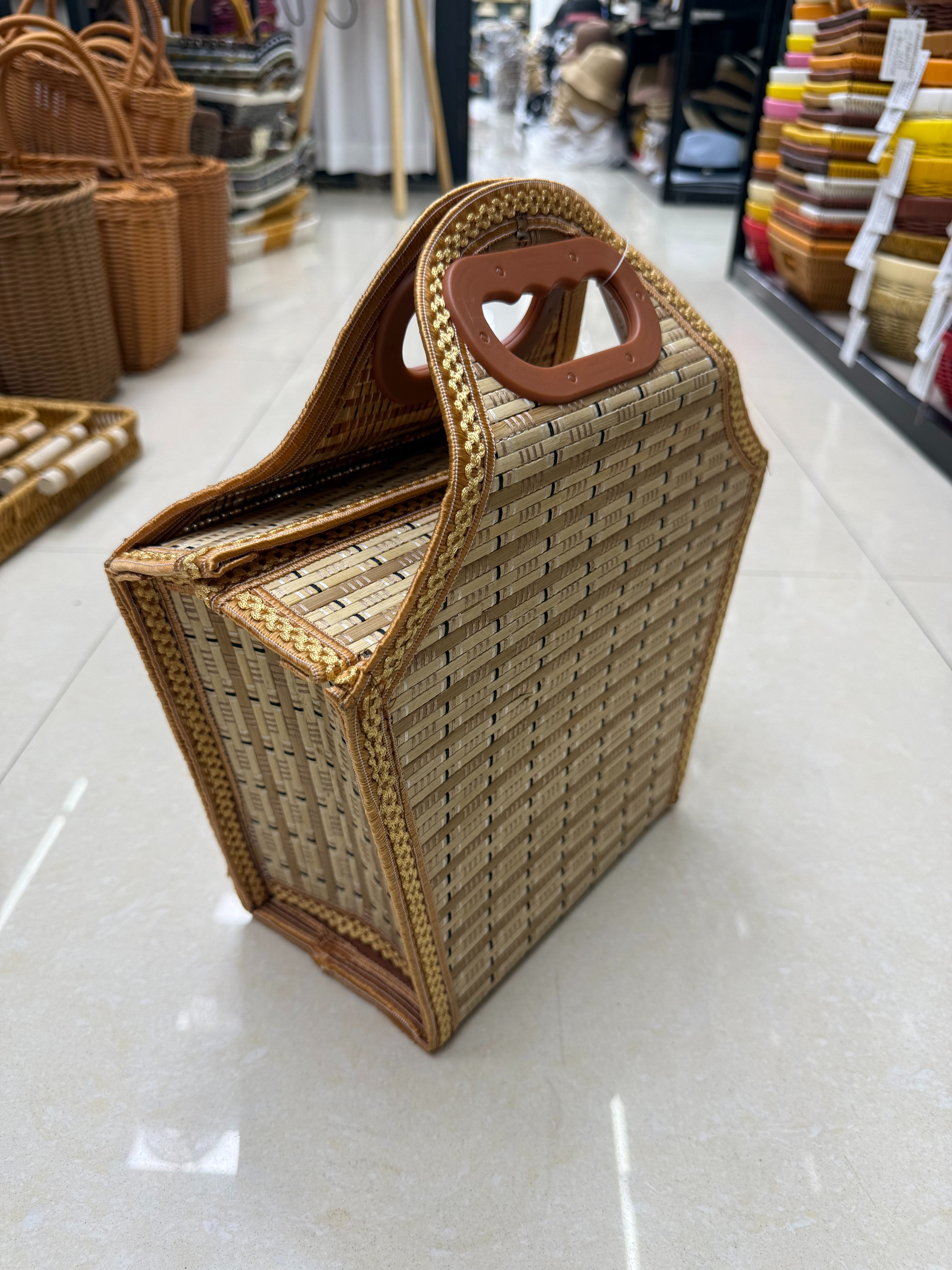 竹编女包文艺手提编织挎包沙滩包包女竹编文艺女士双拎包白底实物图