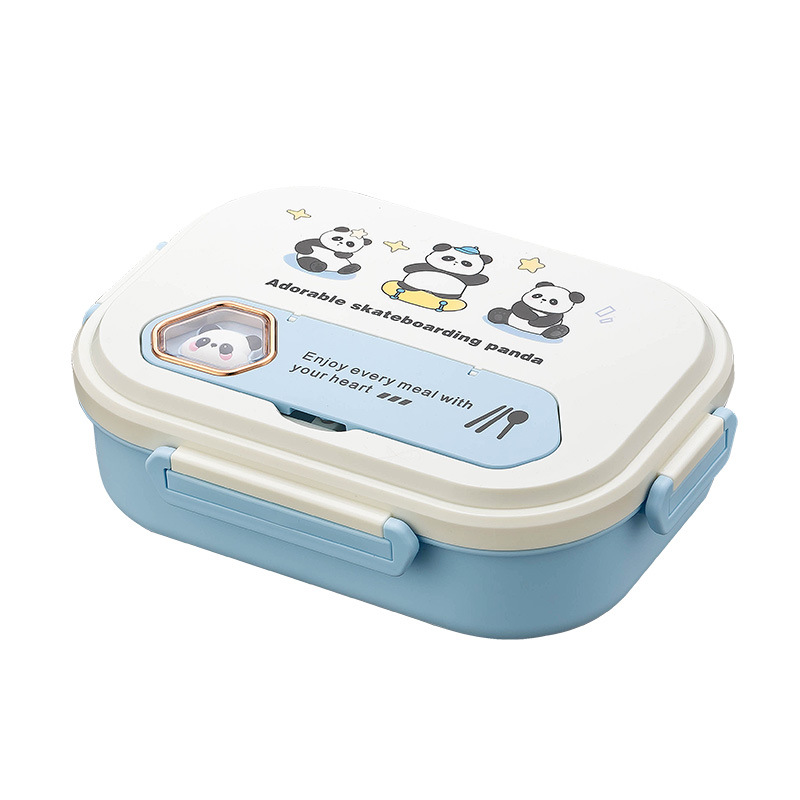 1500ml 大容量四格不锈钢饭盒 卡通熊猫分格设计 赠筷勺 学生上班族便携便当盒详情2