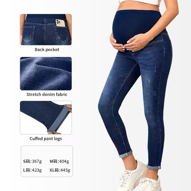 Cross-border European and American maternity jeans for autumn and winter, high-waisted, hip-lifting and elastic Amazon maternity pants, bestsellers for new mothers