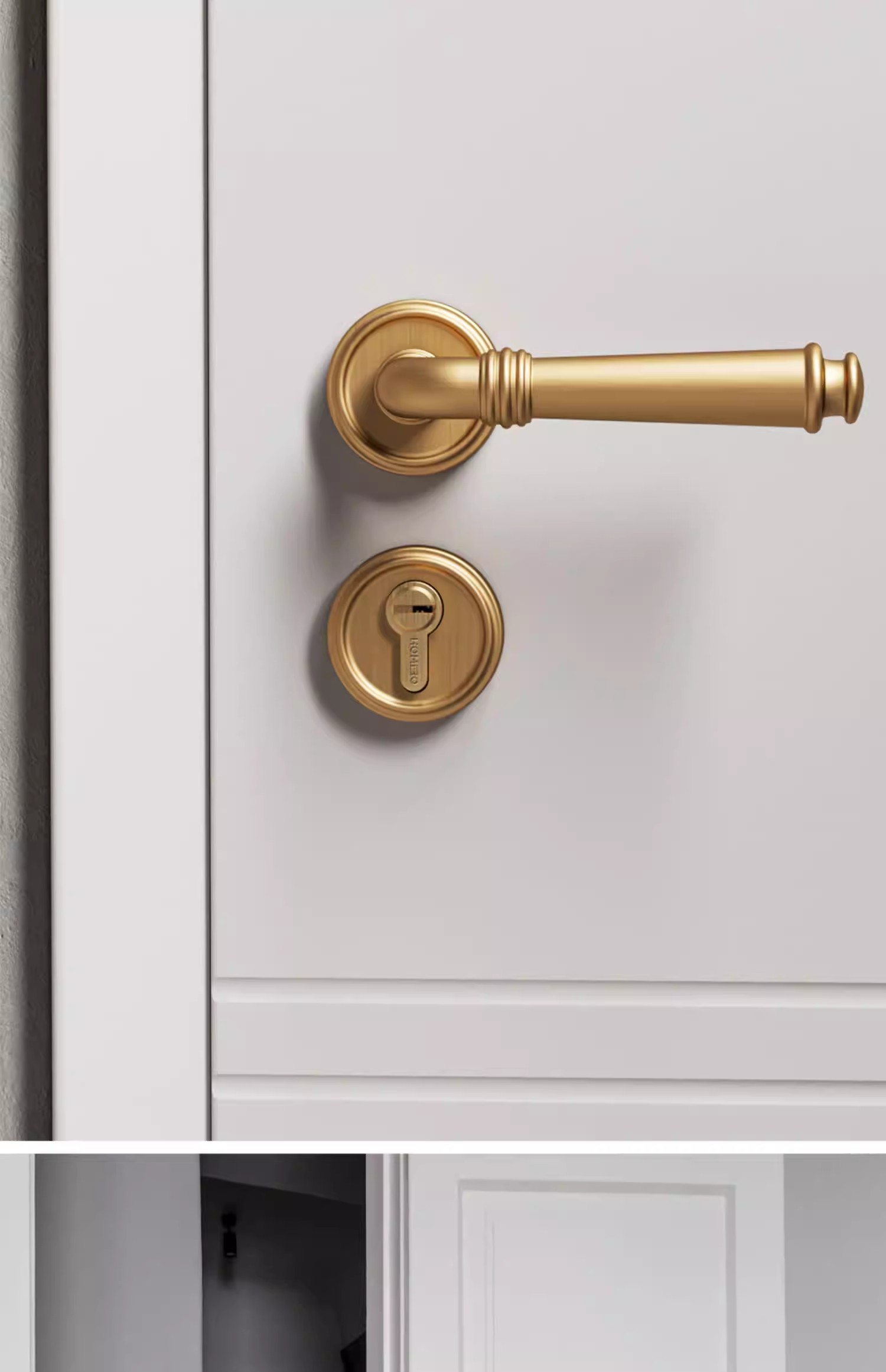 Haobao Golden Bedroom Door Lock, French light Luxury interior split solid wood Door handle, Home magnetic Silent Door Lock PDV pic 7