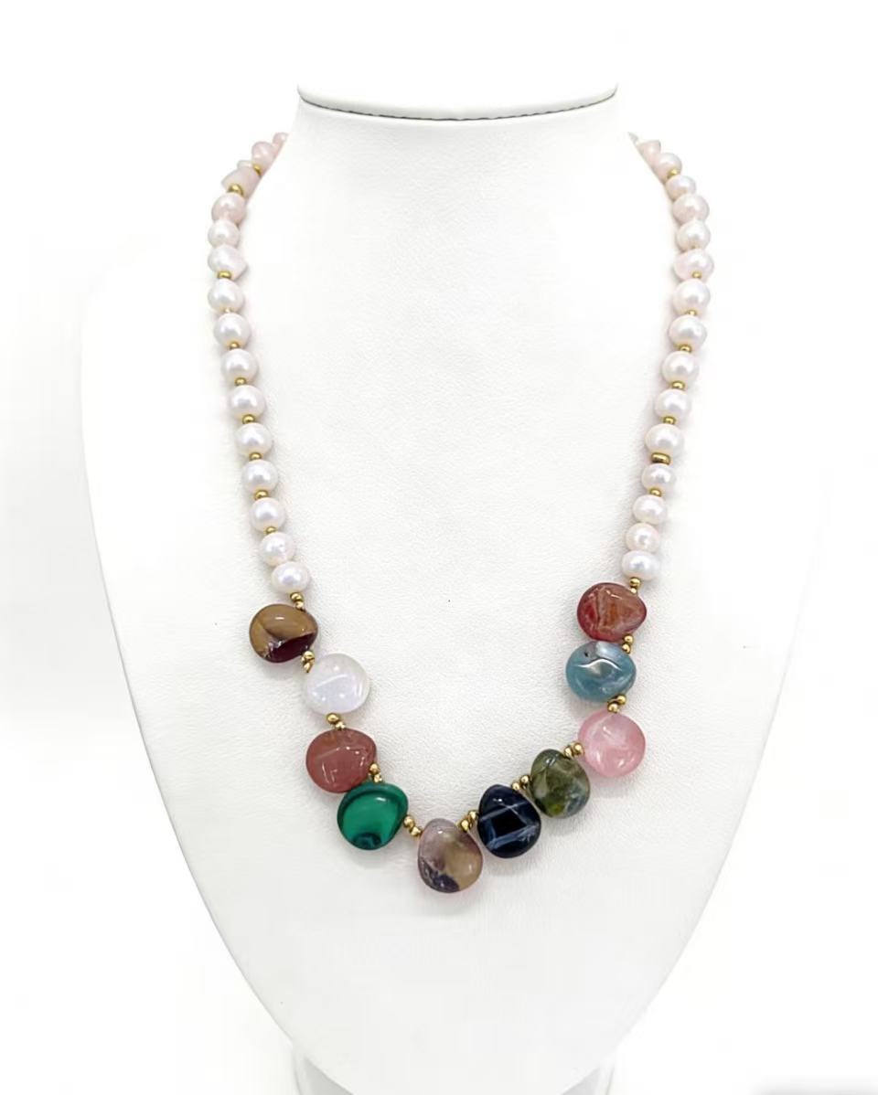 项链/珍珠/天然石项链/珍珠链条女款拼接气质/珍珠项链产品图