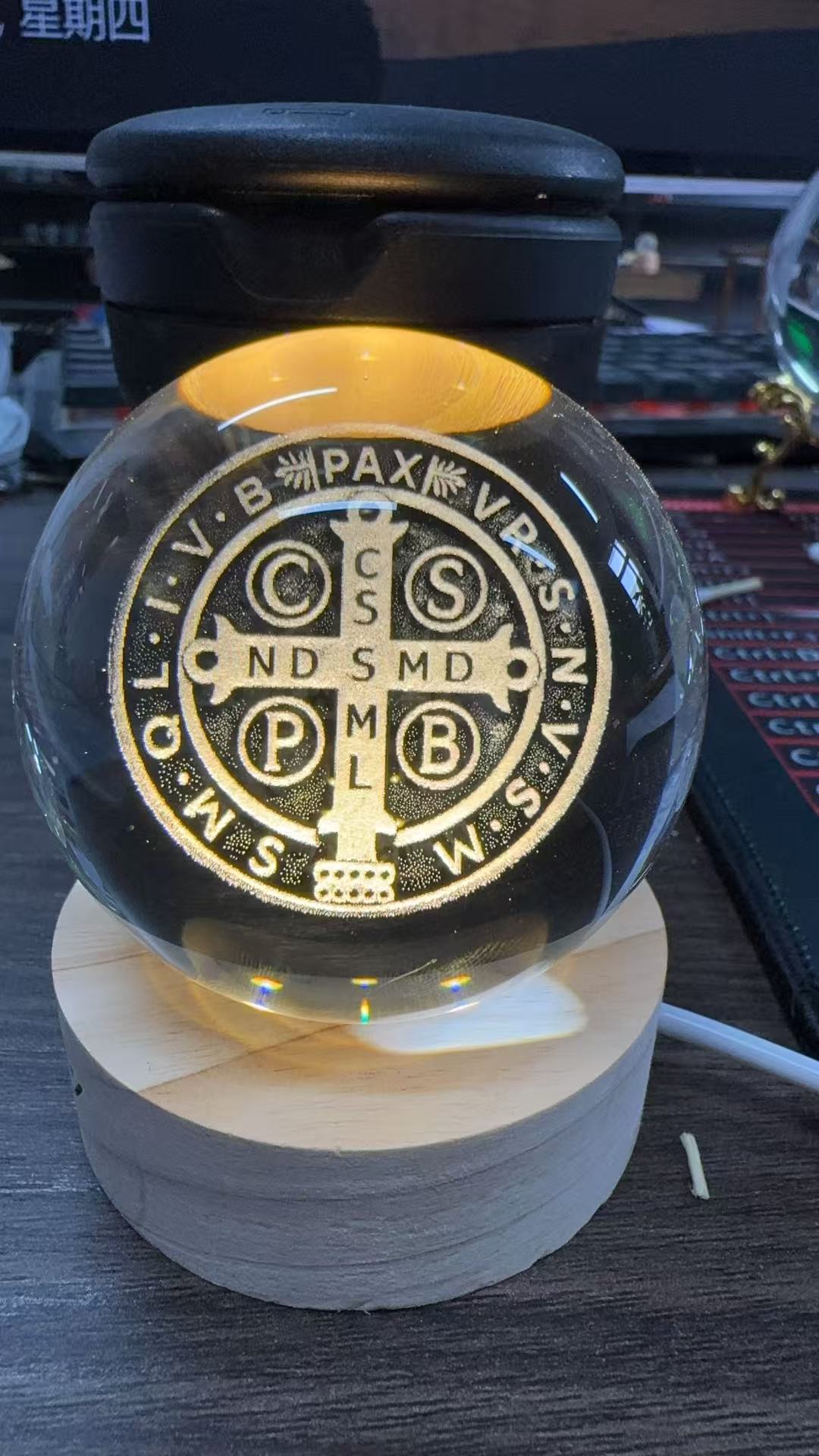 水晶球旋转灯，木头水晶球灯，马灯详情图5