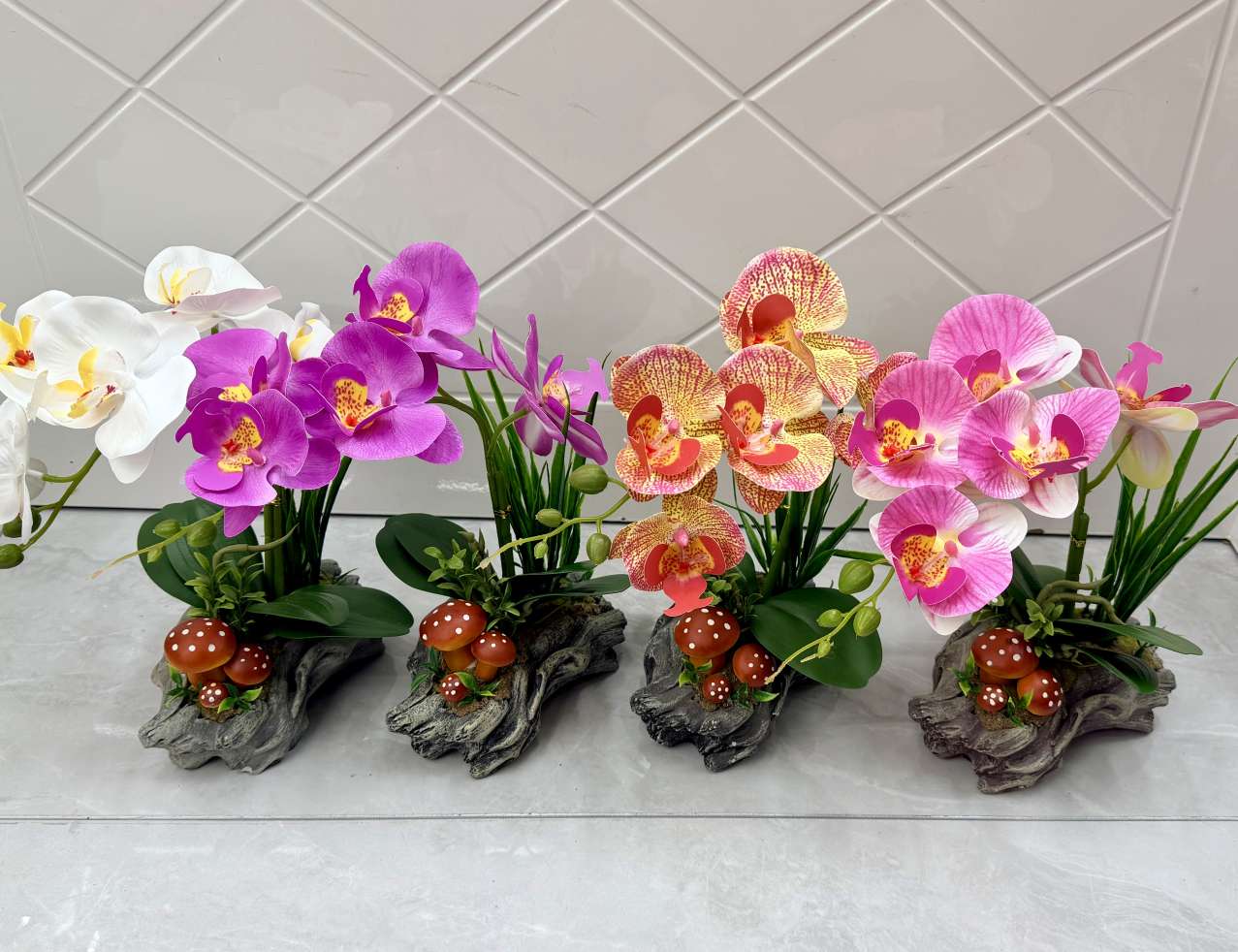 仿真花蝴蝶兰水泥家居盆栽蘑菇家饰装饰