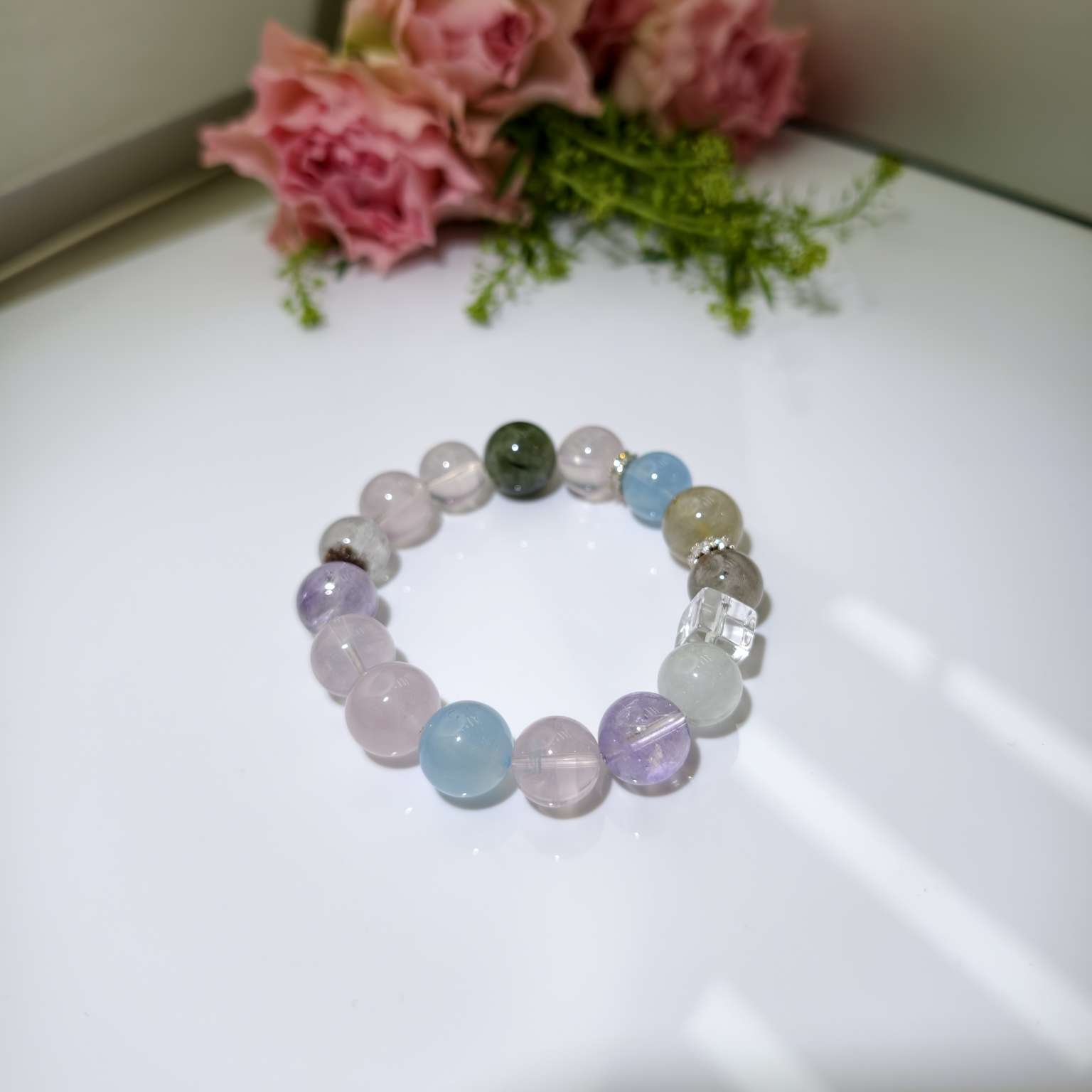 绿幽灵海蓝宝绿发晶白幽灵白水晶薰衣草紫水晶黄水晶白水方糖十二生肖开运手串卯兔专属水晶手串详情图3