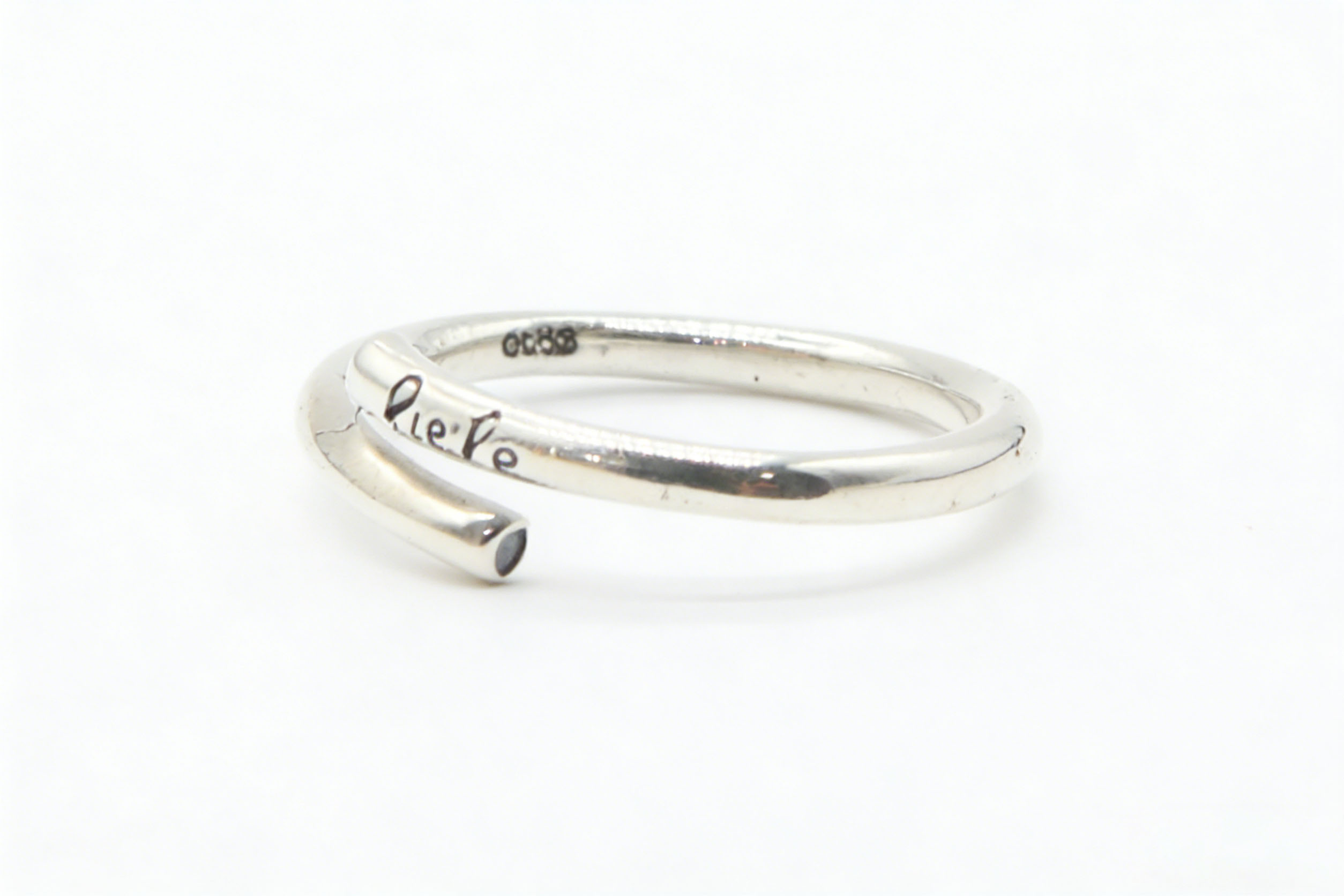 AWAYI  925 纯银 Liebe 开口戒指 复古做旧手写体字母指环 小众设计感食指戒