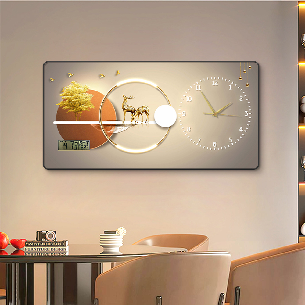 New fashionable, modern and luxurious wall clock, creative foyer, dining room decoration, home wall art, PVC frame, perpetual calendar, large screen, functional display clock Specification image