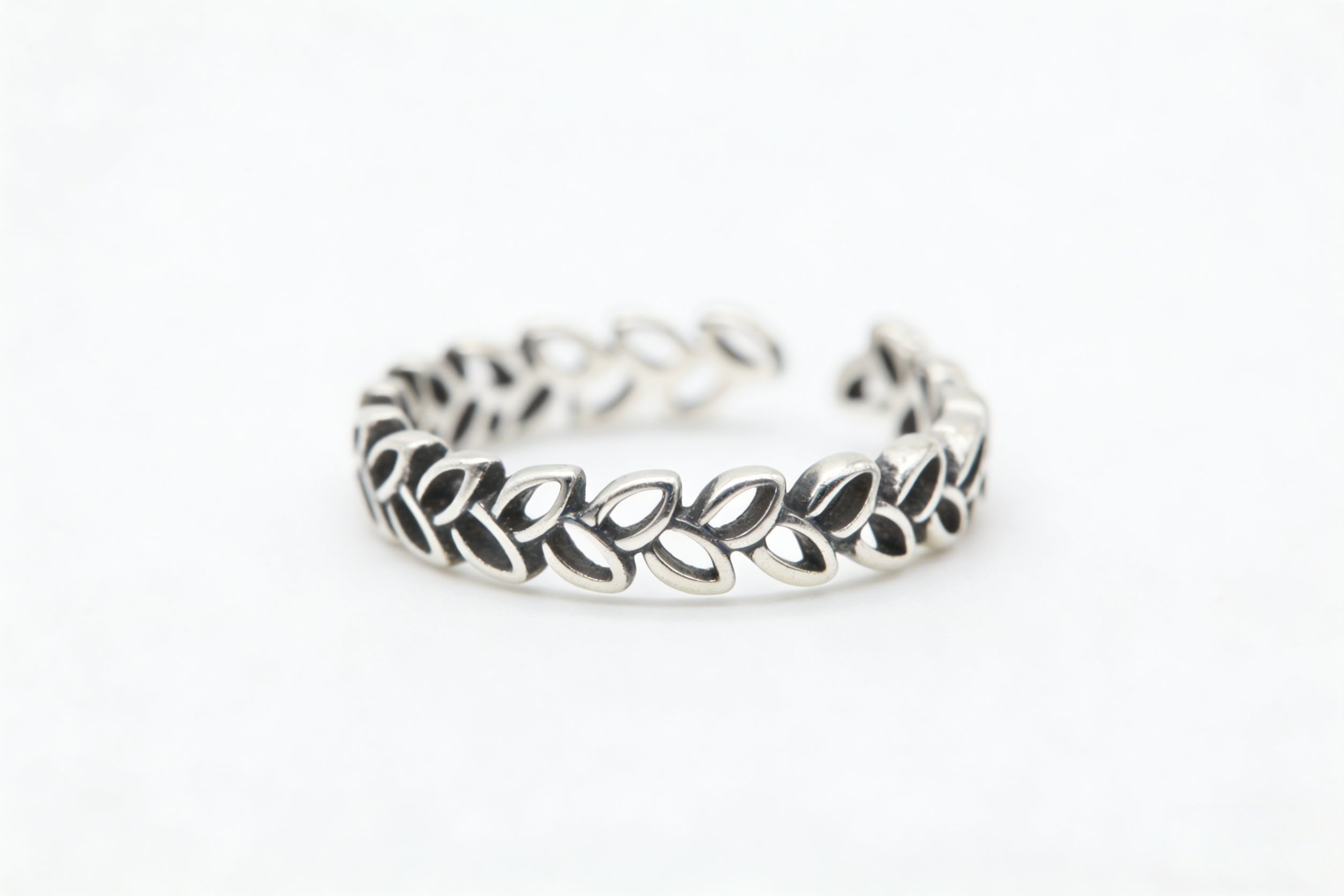 AWAYI925 纯银橄榄枝开口戒指 复古做旧树叶指环 小众设计感食指戒