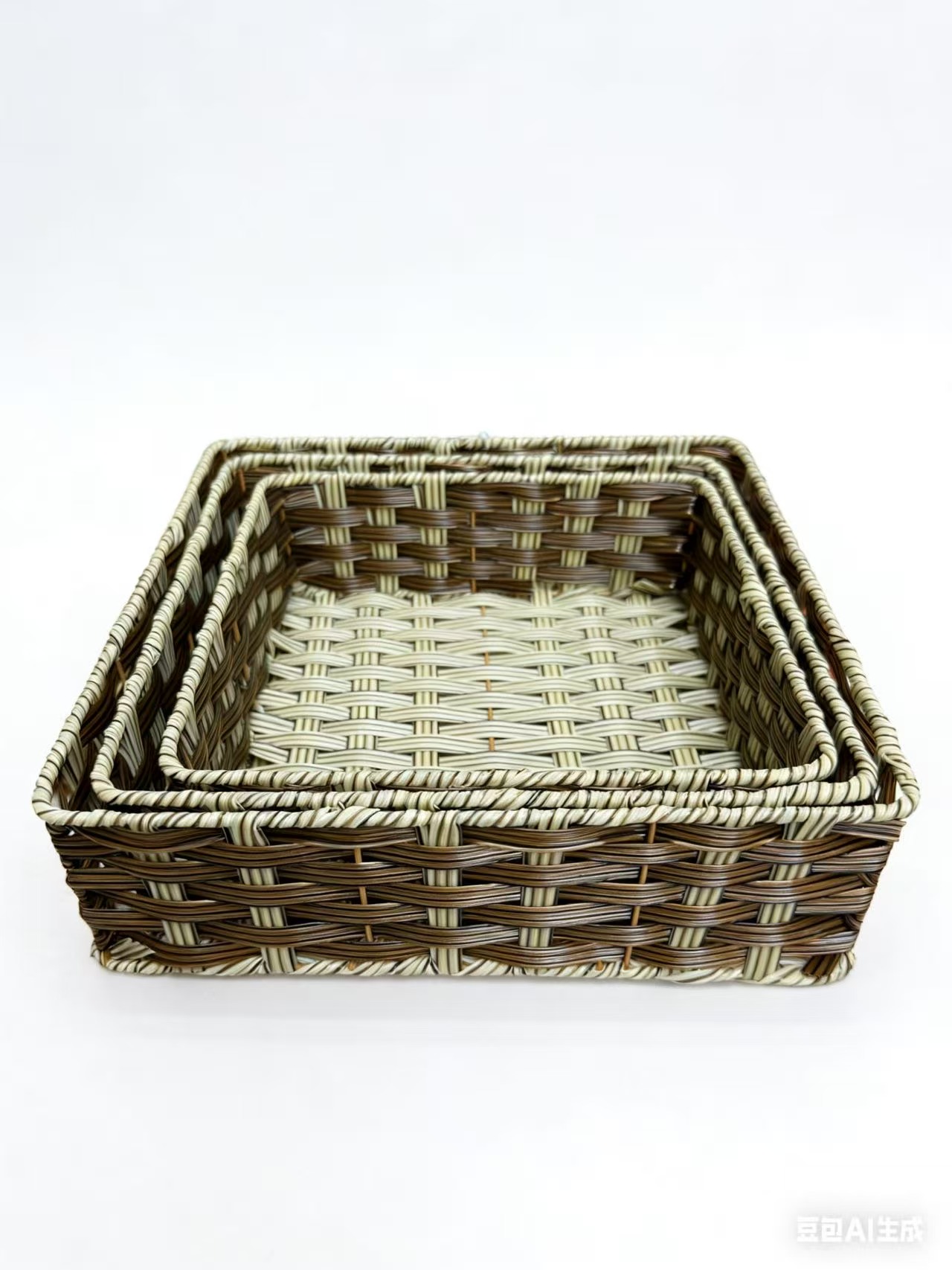 塑料编织篮子面包篮水果篮杂物收纳篮圆形篮子家居收纳用品化妆品收纳盒田园风格